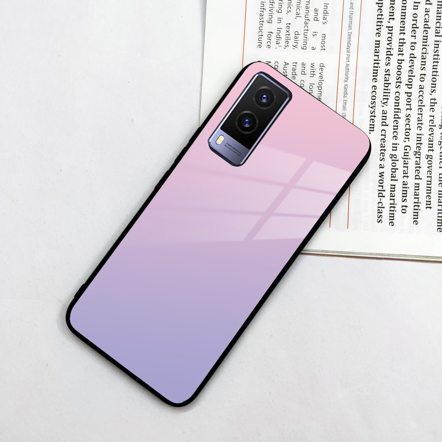 Pink Gradient Glass Case Cover For Vivo