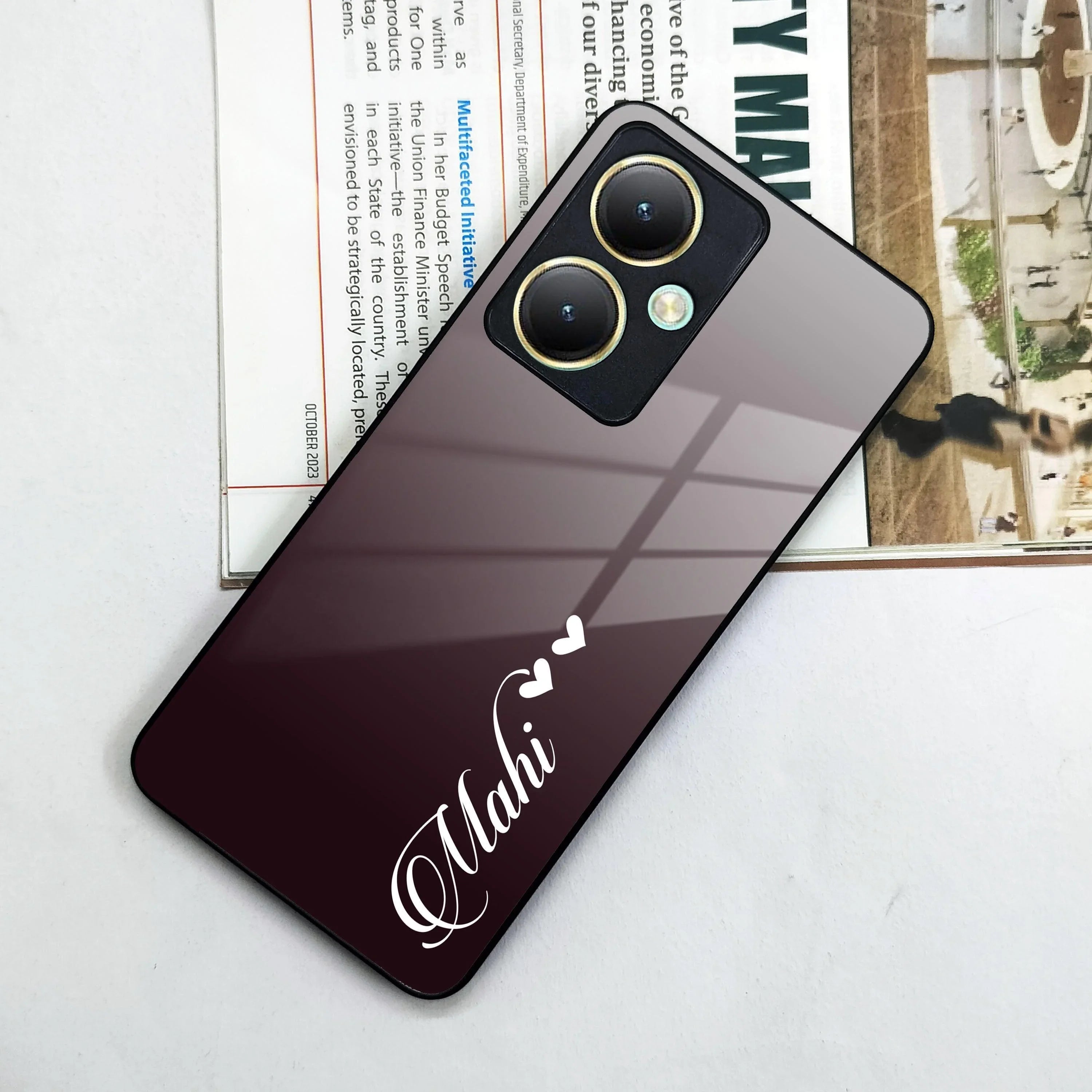 Customize Name Gradient Glass Case Cover Grey For Vivo - ShopOnCliQ