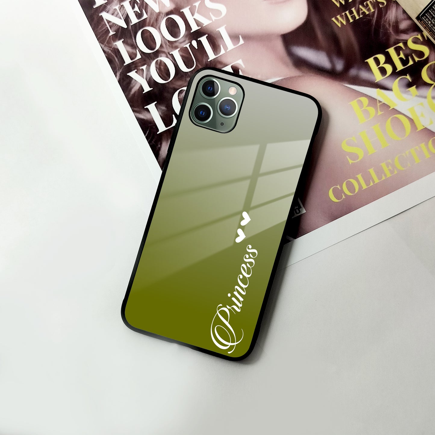 Customize Name Gradient Glass Case Cover  Mint Green For iPhone