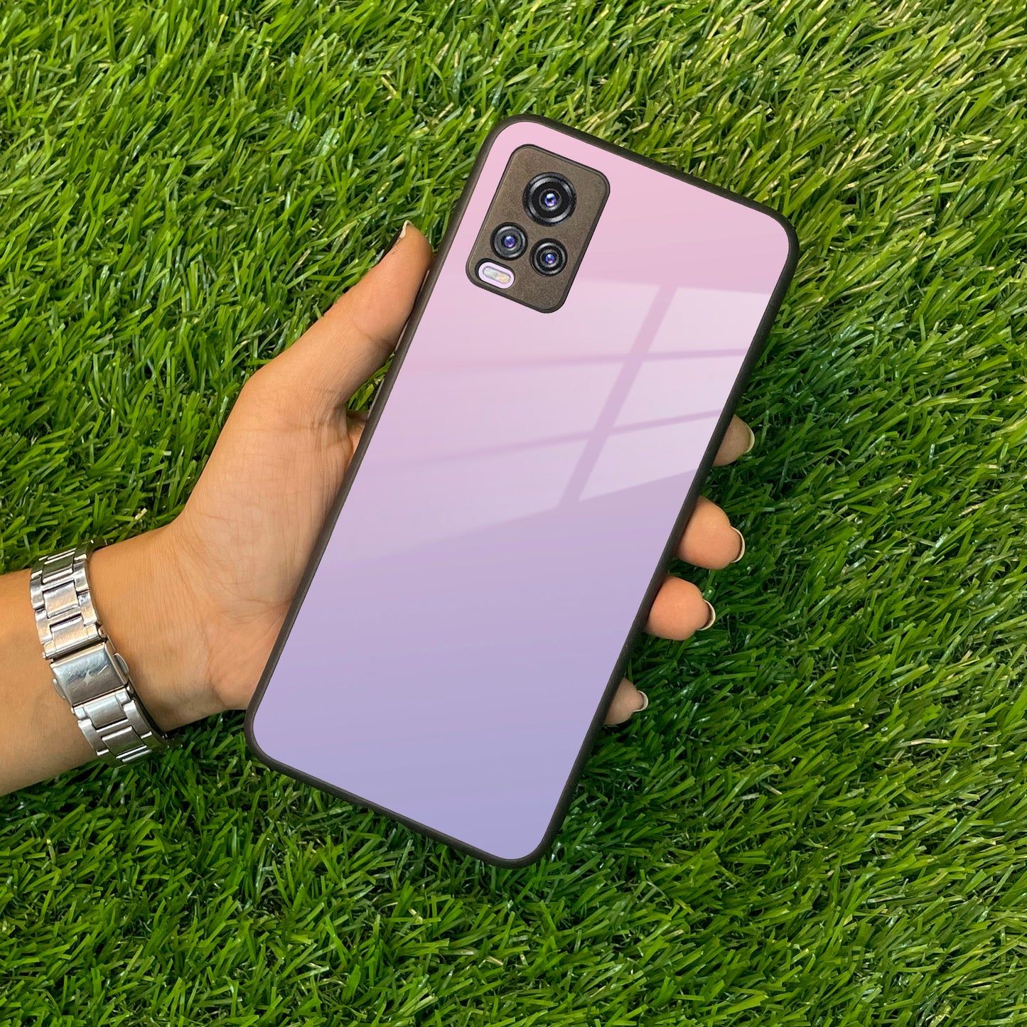 Pink Gradient Glass Case Cover For Vivo