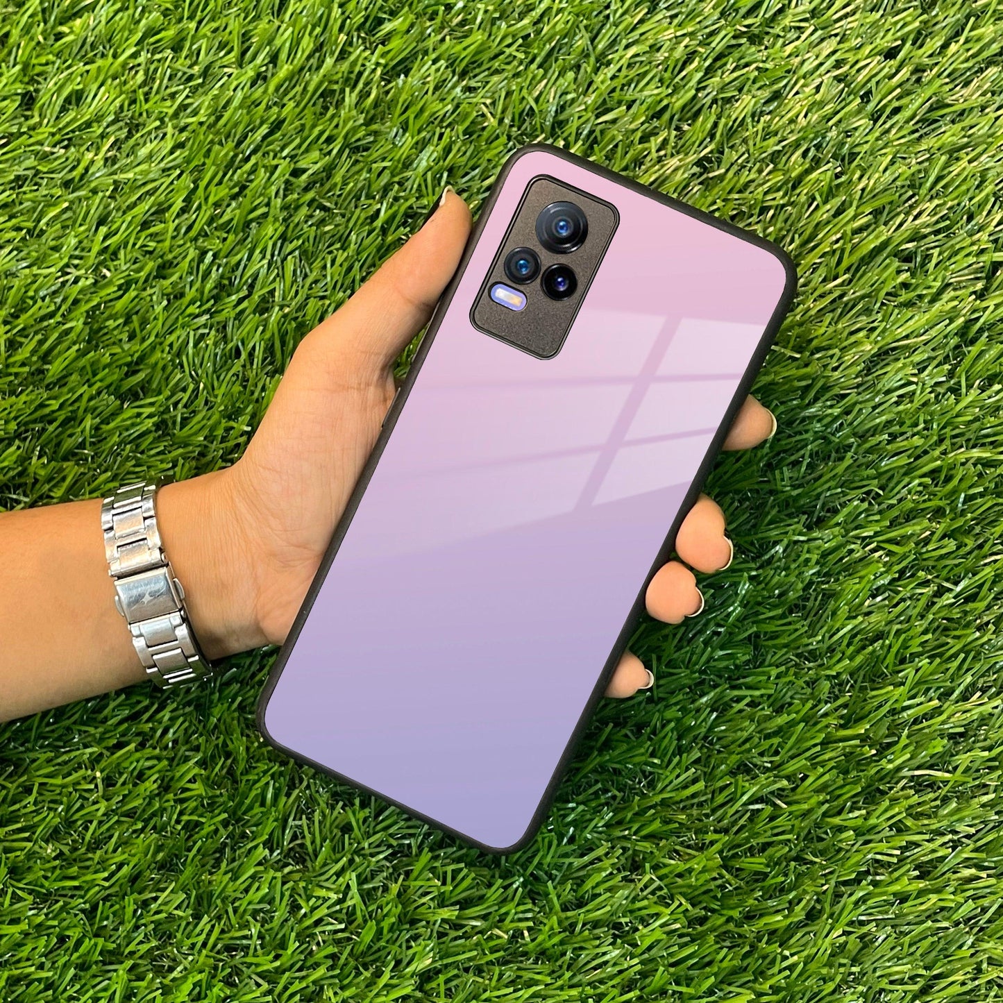 Pink Gradient Glass Case Cover For Vivo