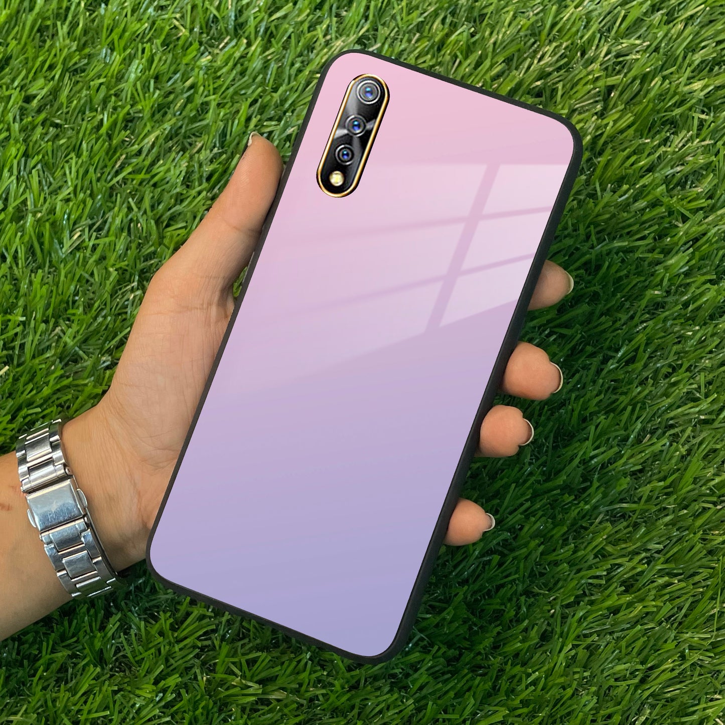 Pink Gradient Glass Case Cover For Vivo