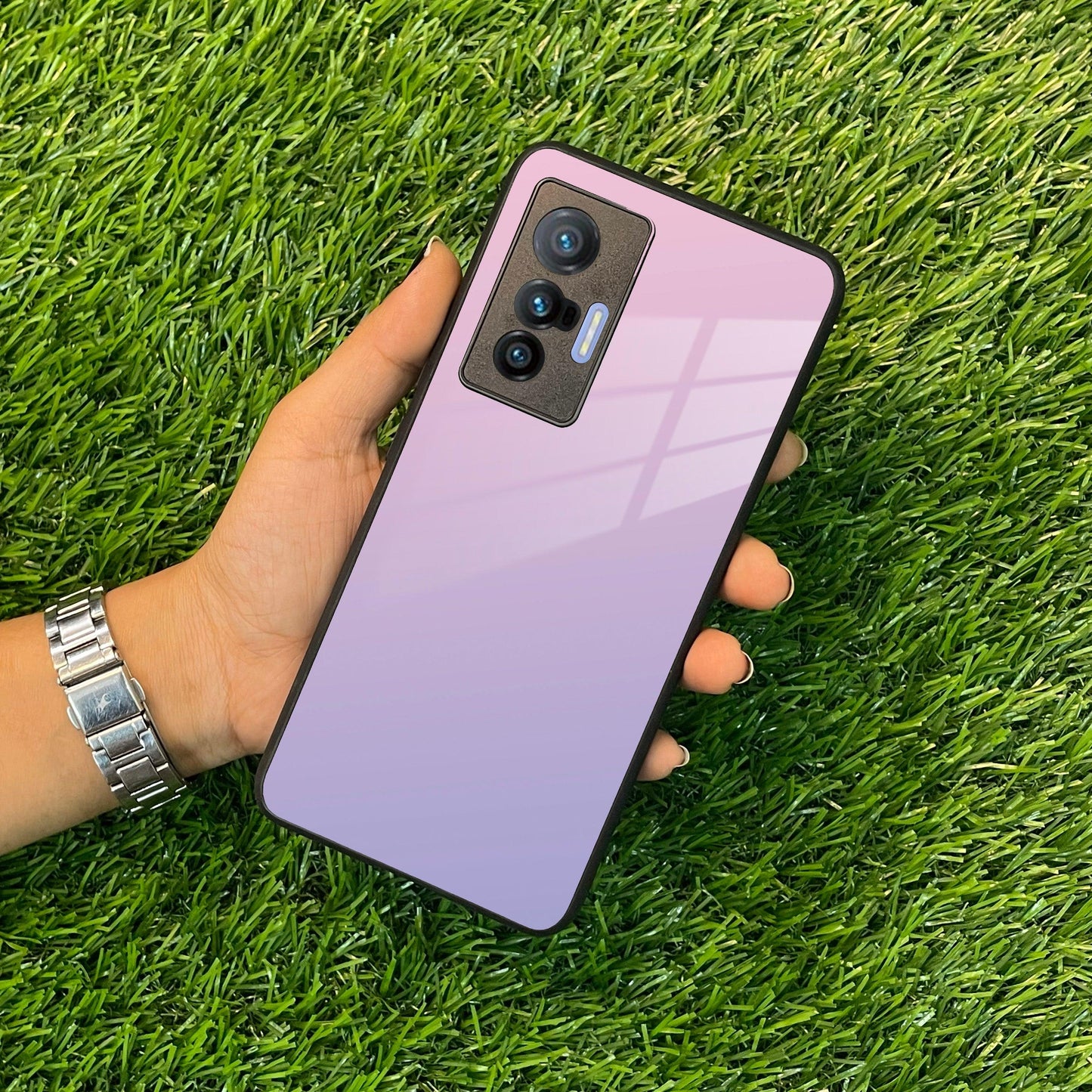 Pink Gradient Glass Case Cover For Vivo