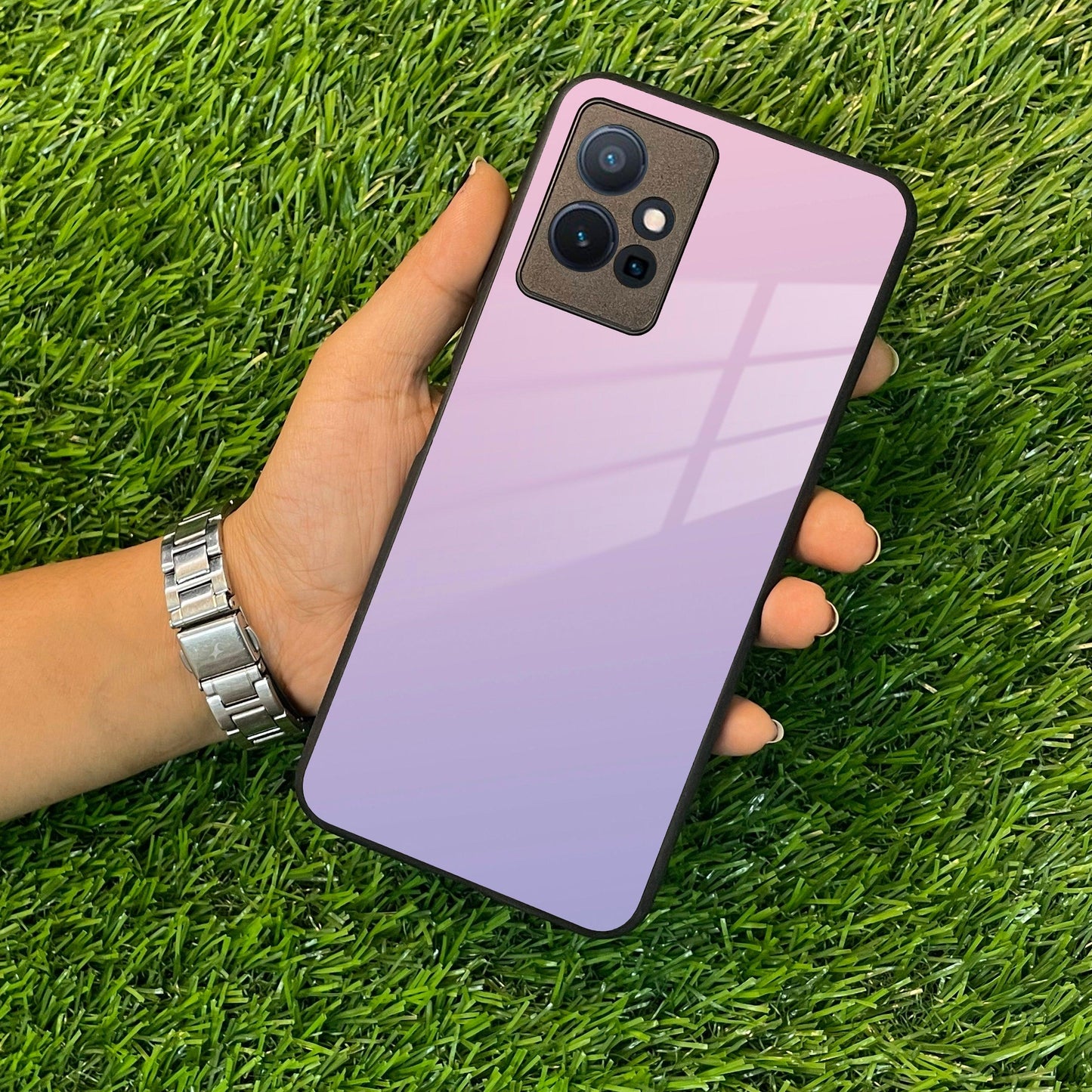 Pink Gradient Glass Case Cover For Vivo