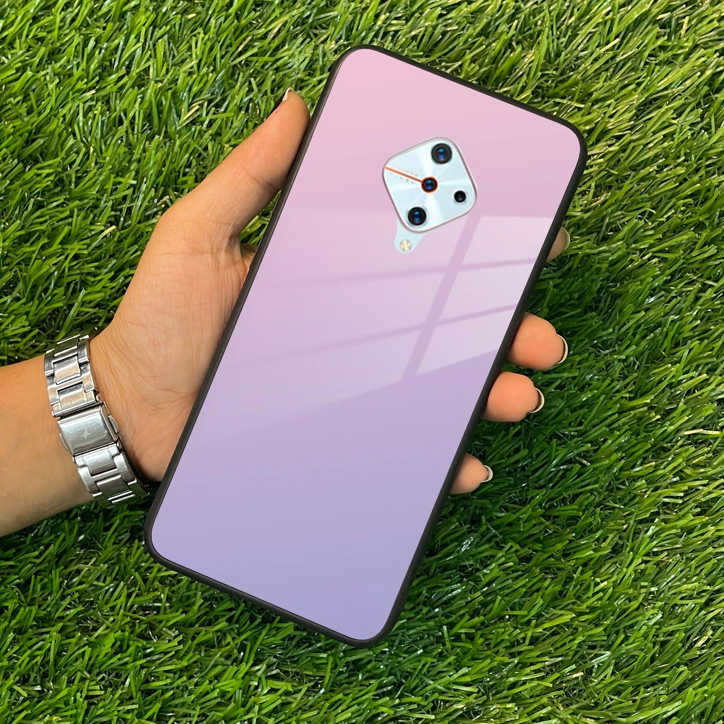 Pink Gradient Glass Case Cover For Vivo