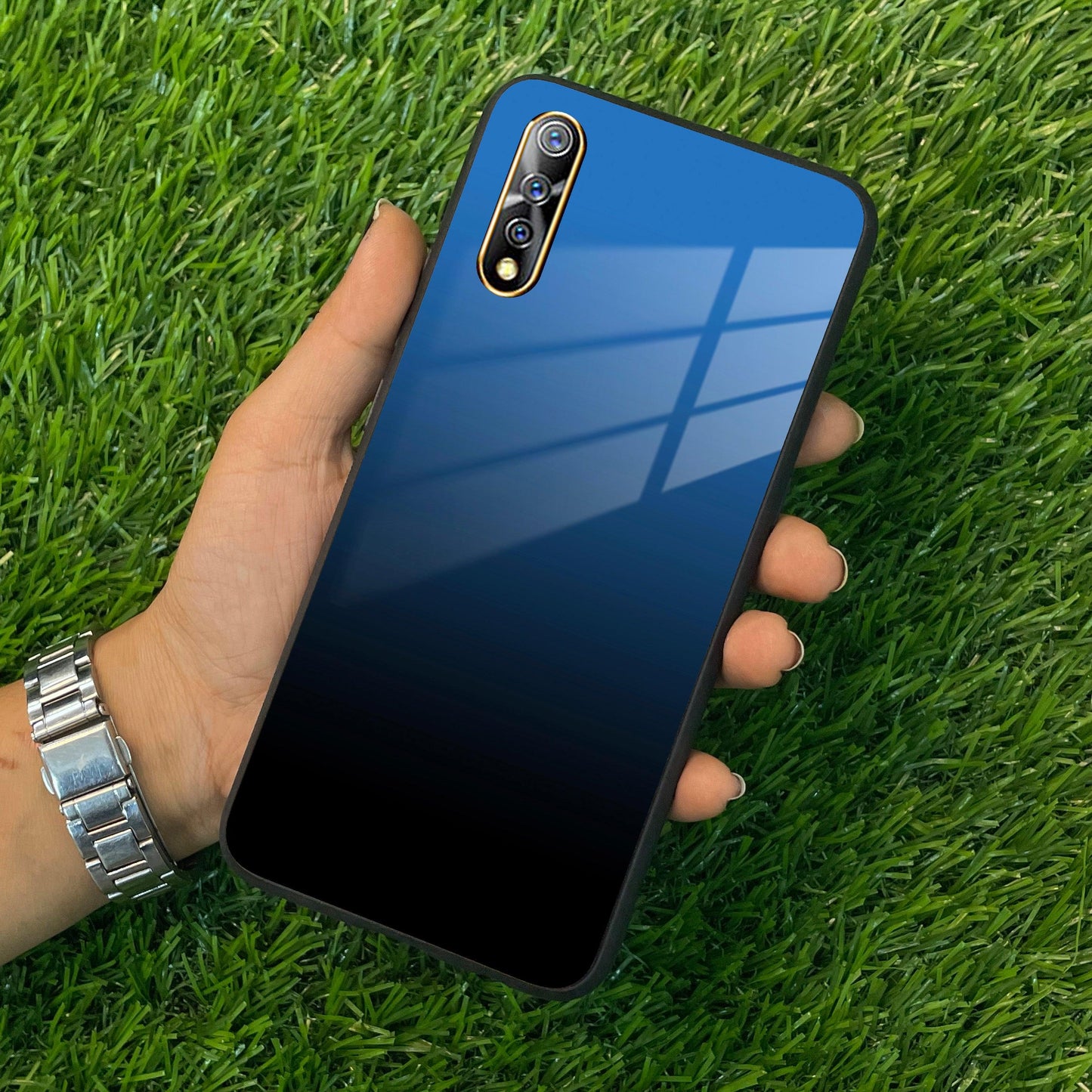 Blue Gradient Glass Case Cover For Vivo