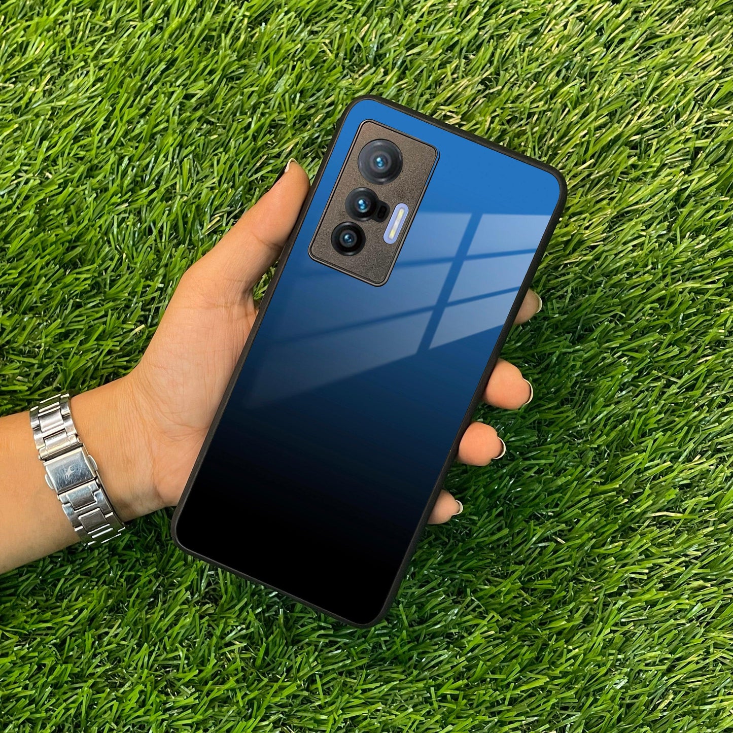 Blue Gradient Glass Case Cover For Vivo