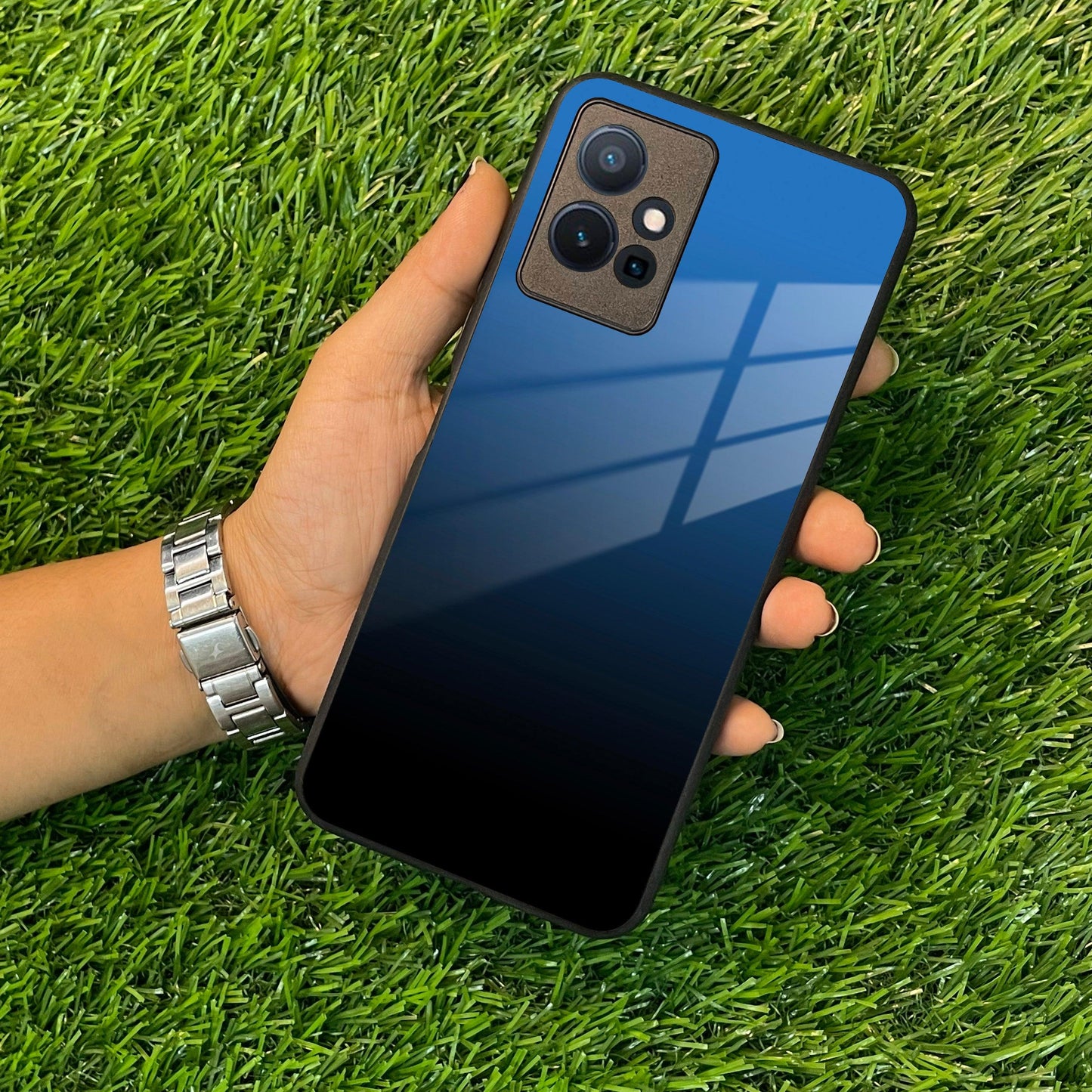 Blue Gradient Glass Case Cover For Vivo