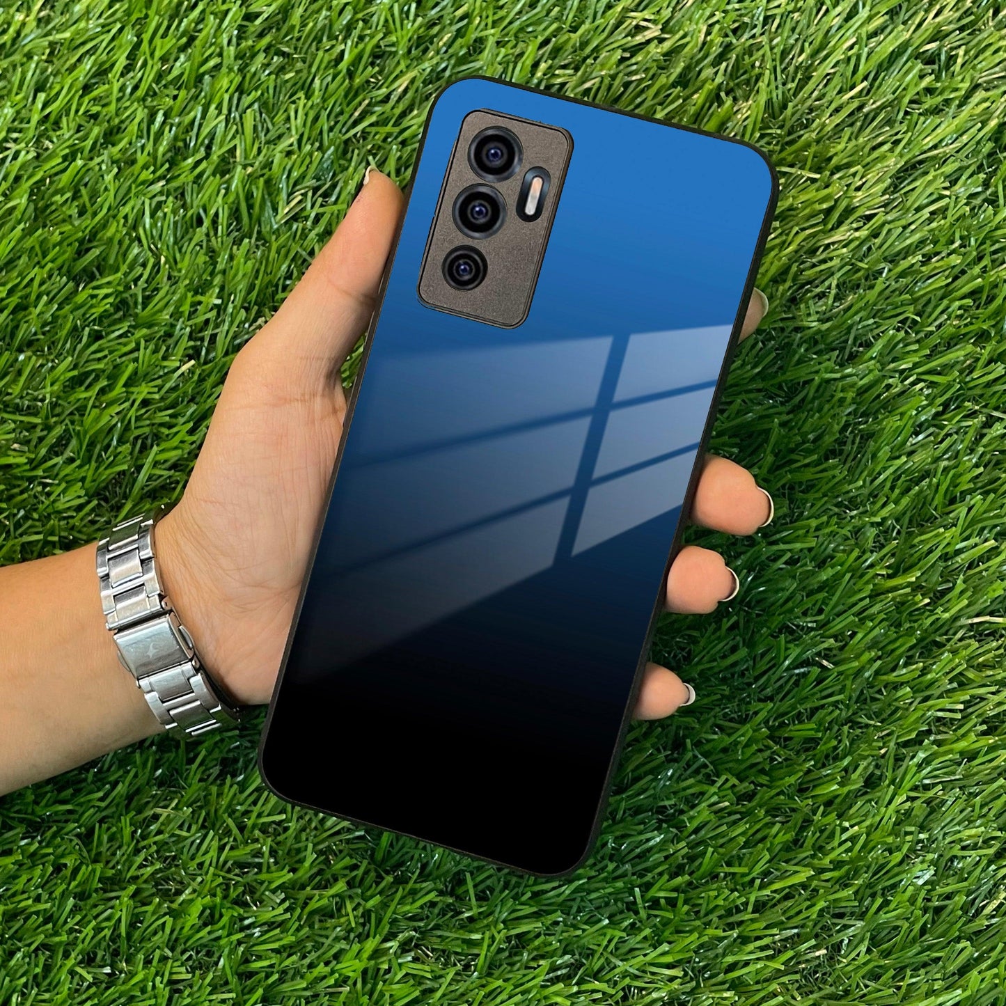 Blue Gradient Glass Case Cover For Vivo