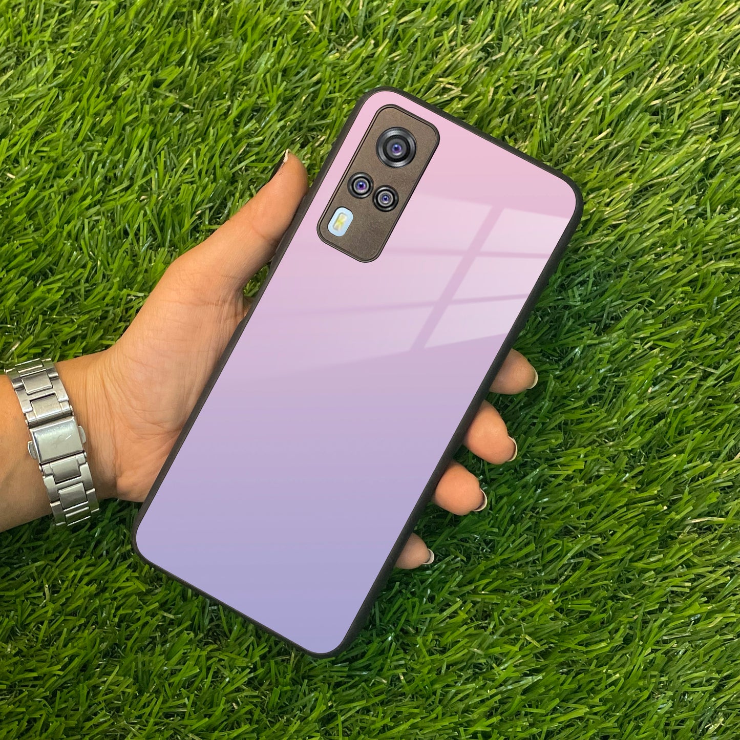 Pink Gradient Glass Case Cover For Vivo