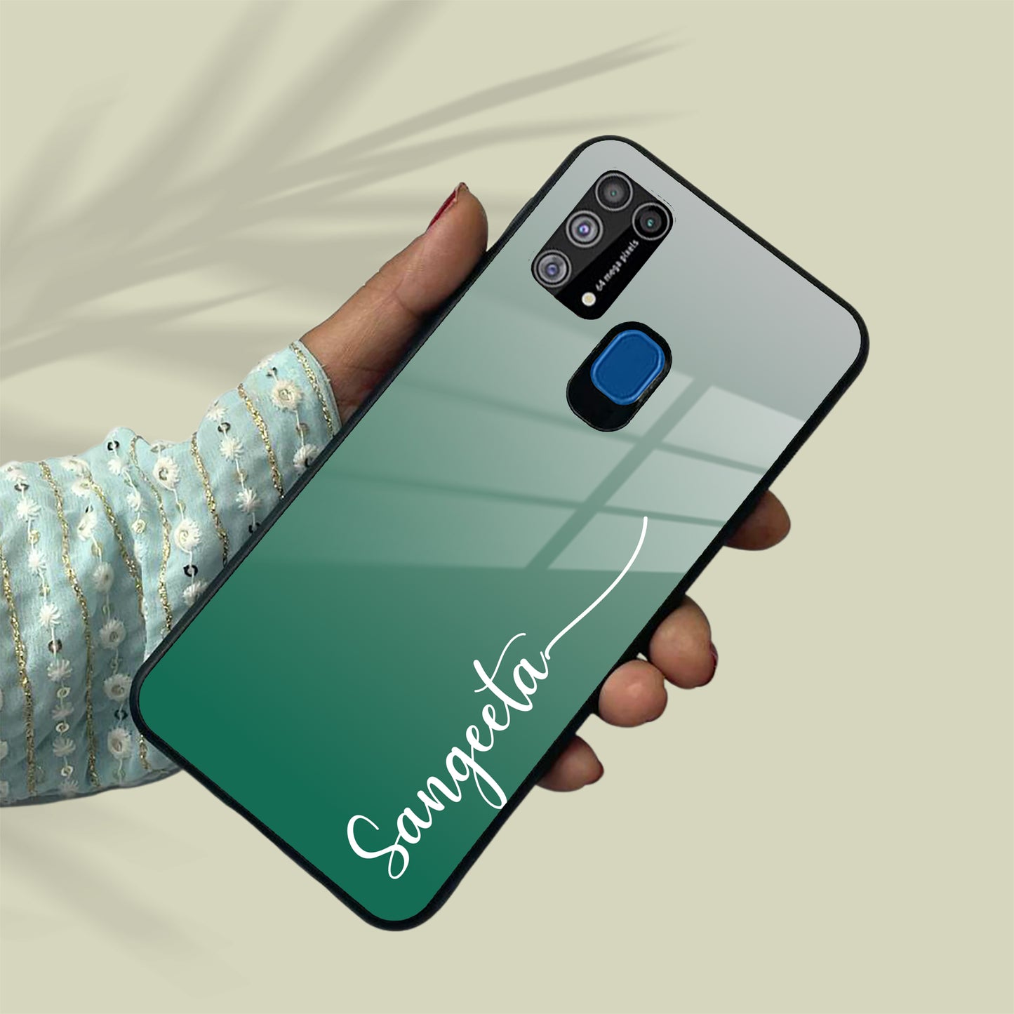 Customize Name Gradient Glass Case Cover Green For Samsung
