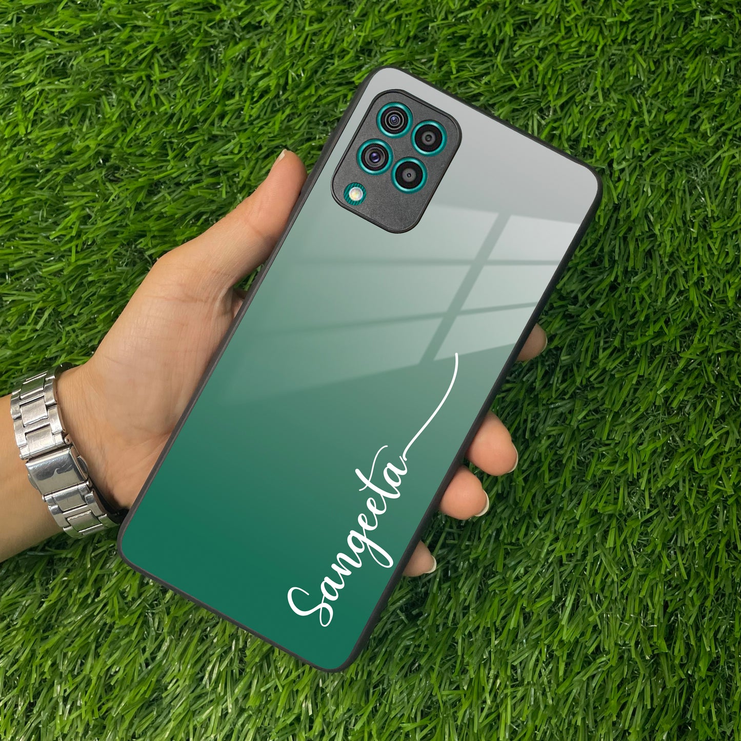 Customize Name Gradient Glass Case Cover Green For Samsung