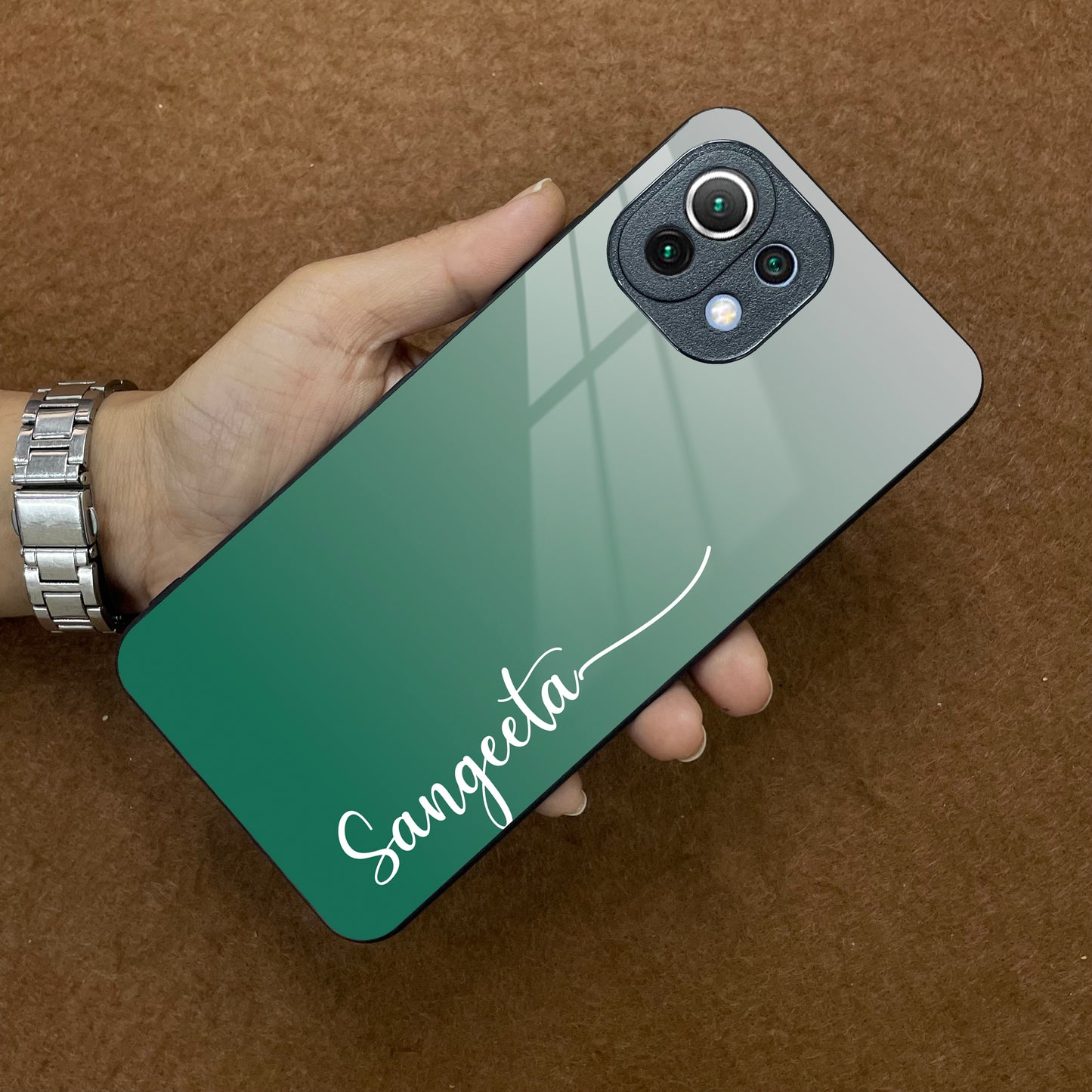 Customize Name Gradient Glass Case Cover Green For Redmi/Xiaomi