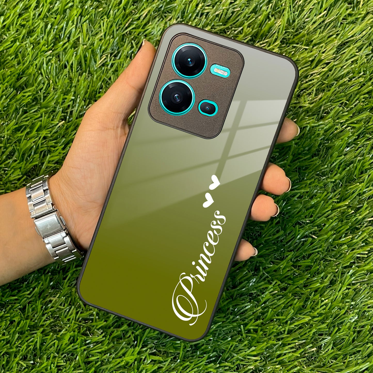 Customize Name Gradient Glass Case Cover Mint Green For Vivo