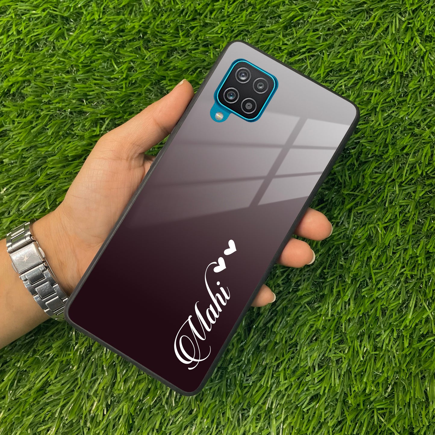Customize Name Gradient Glass Case Cover Grey For Samsung