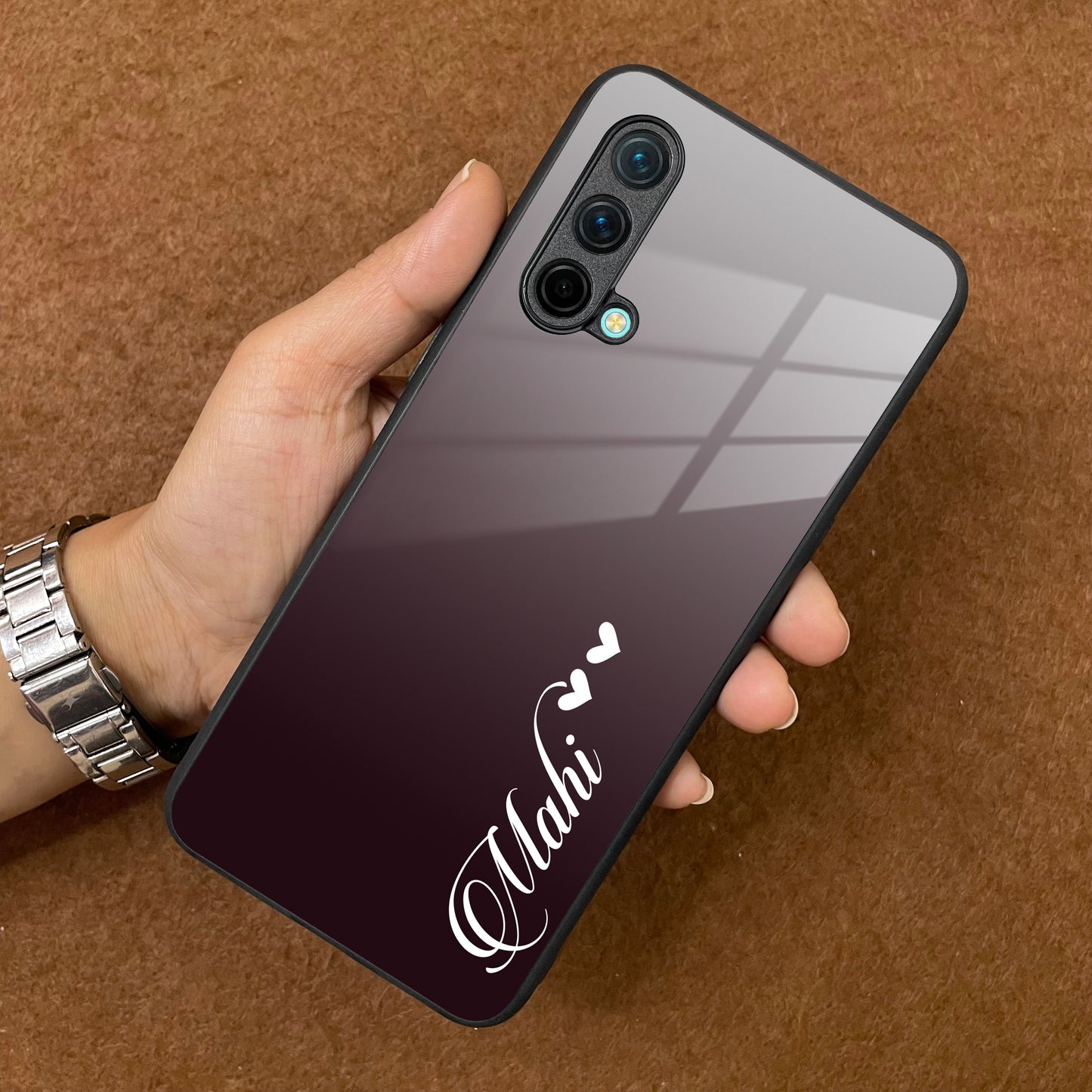 Customize Name Gradient Glass Case Cover Grey For OnePlus