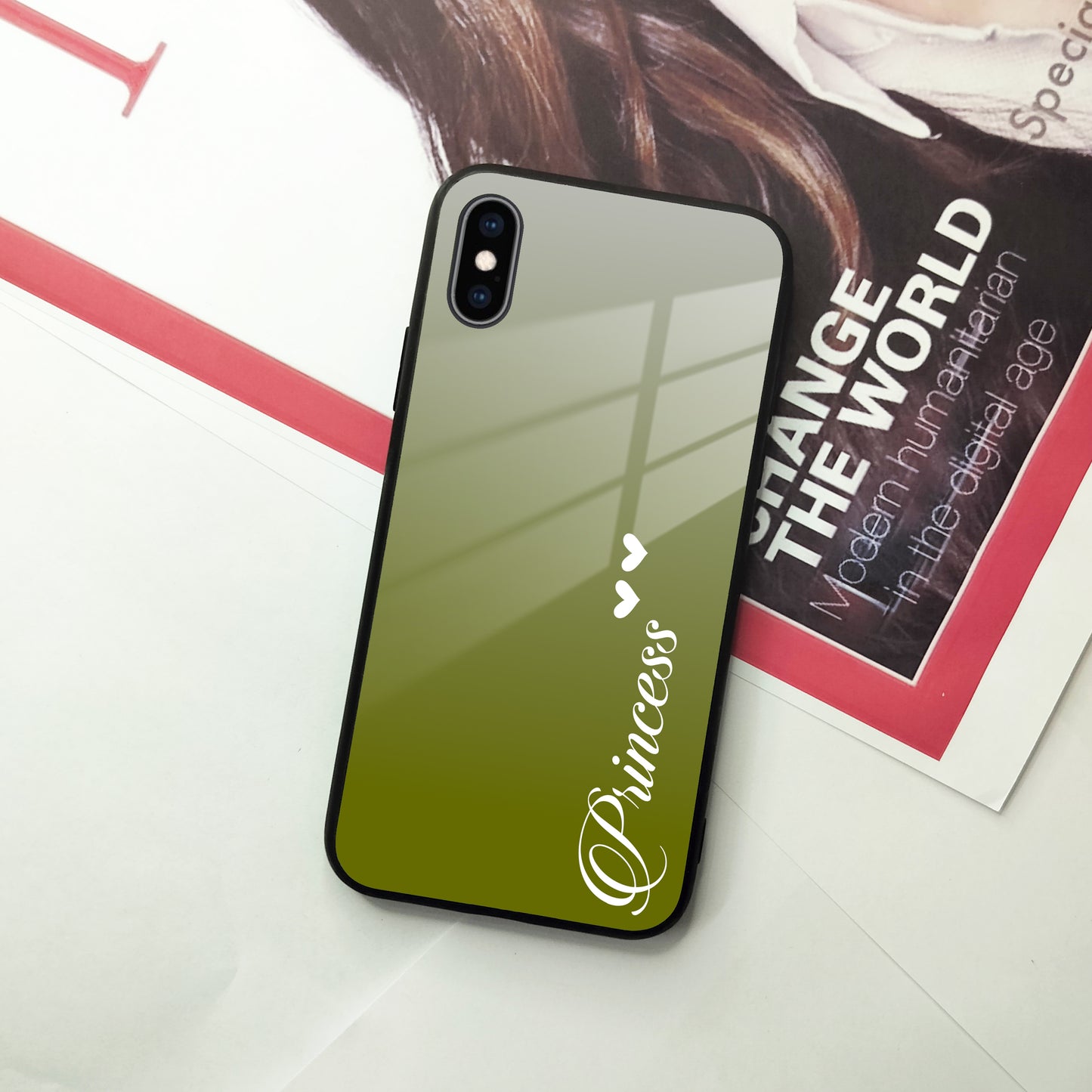 Customize Name Gradient Glass Case Cover  Mint Green For iPhone