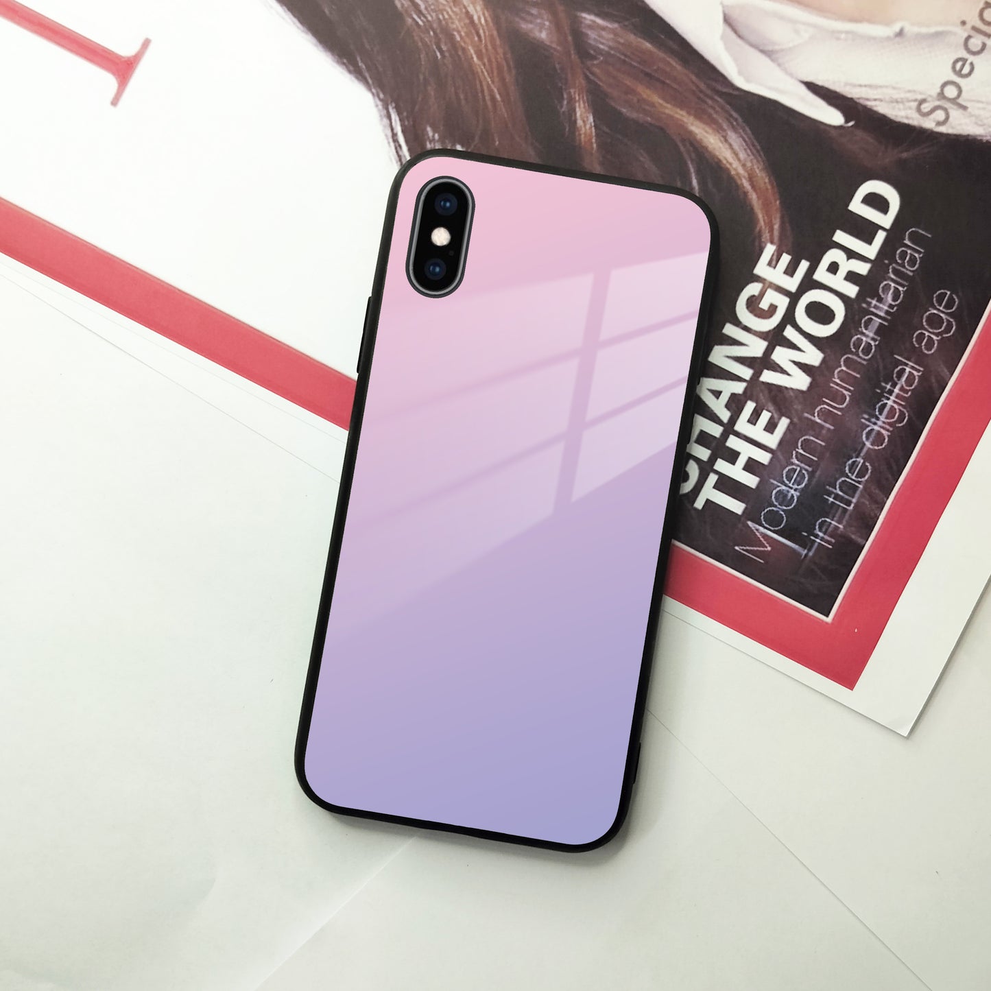 Pink Gradient Glass Case Cover For iPhone