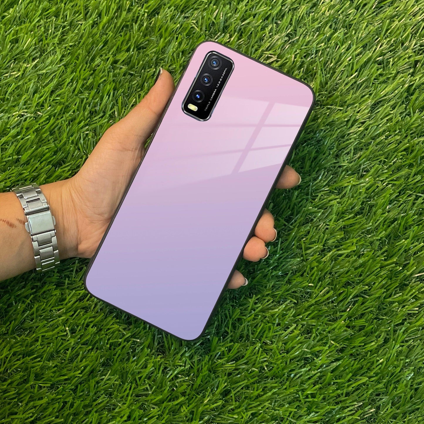 Pink Gradient Glass Case Cover For Vivo