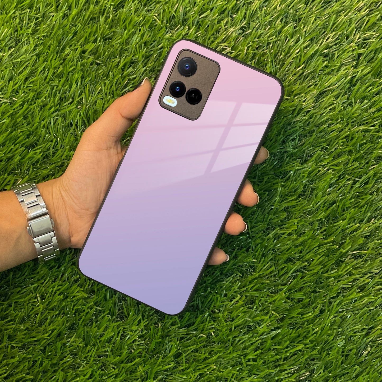 Pink Gradient Glass Case Cover For Vivo