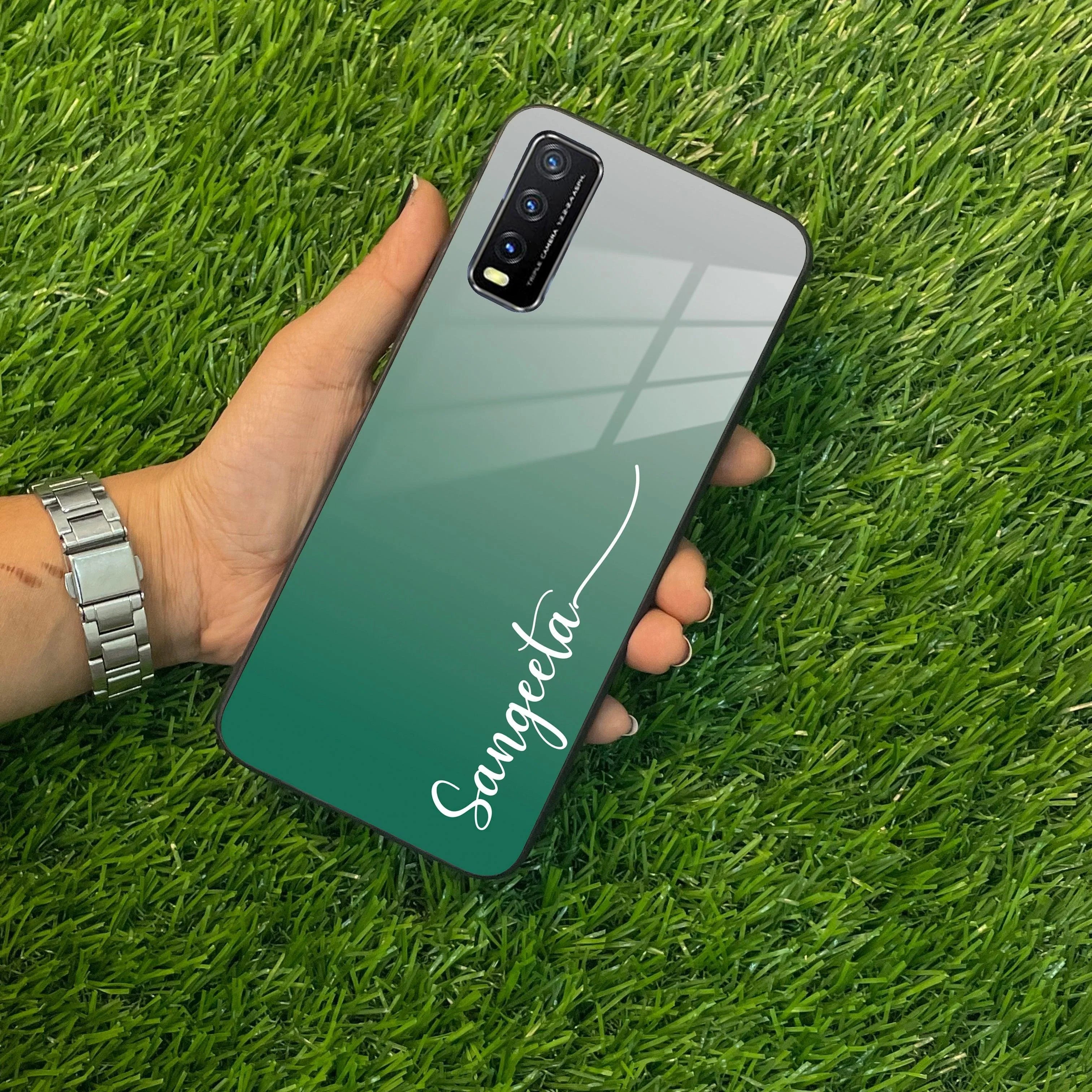 Customize Name Gradient Glass Case Cover Green For Vivo - ShopOnCliQ