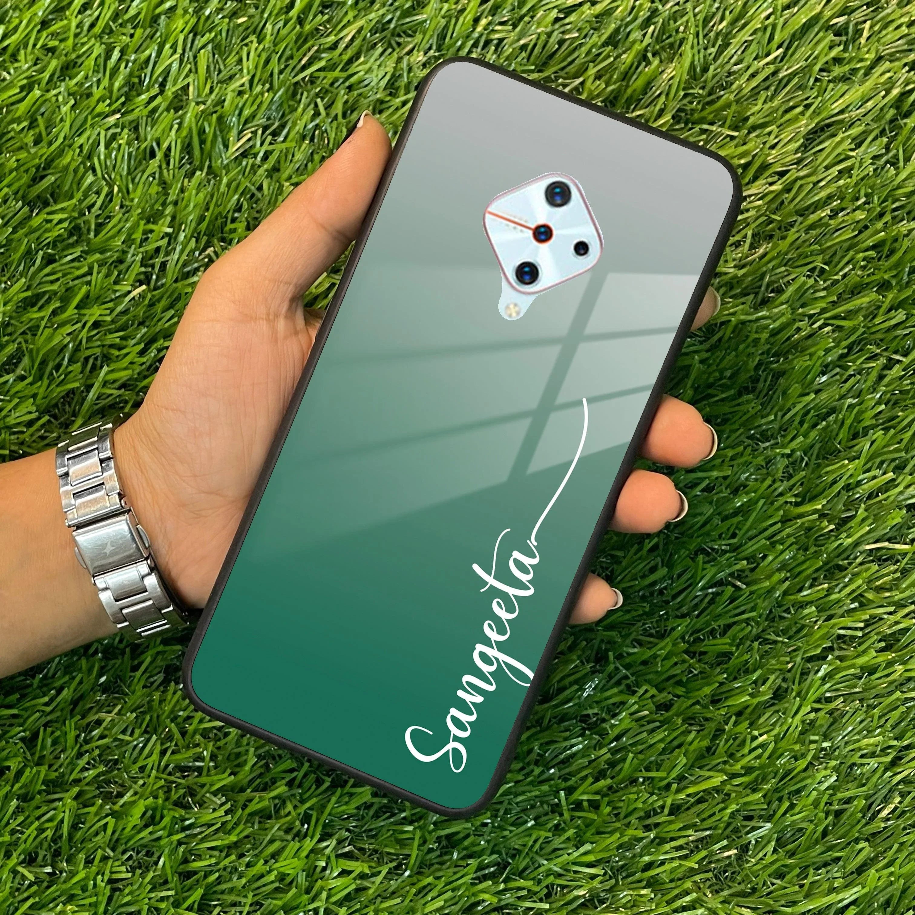 Customize Name Gradient Glass Case Cover Green For Vivo - ShopOnCliQ