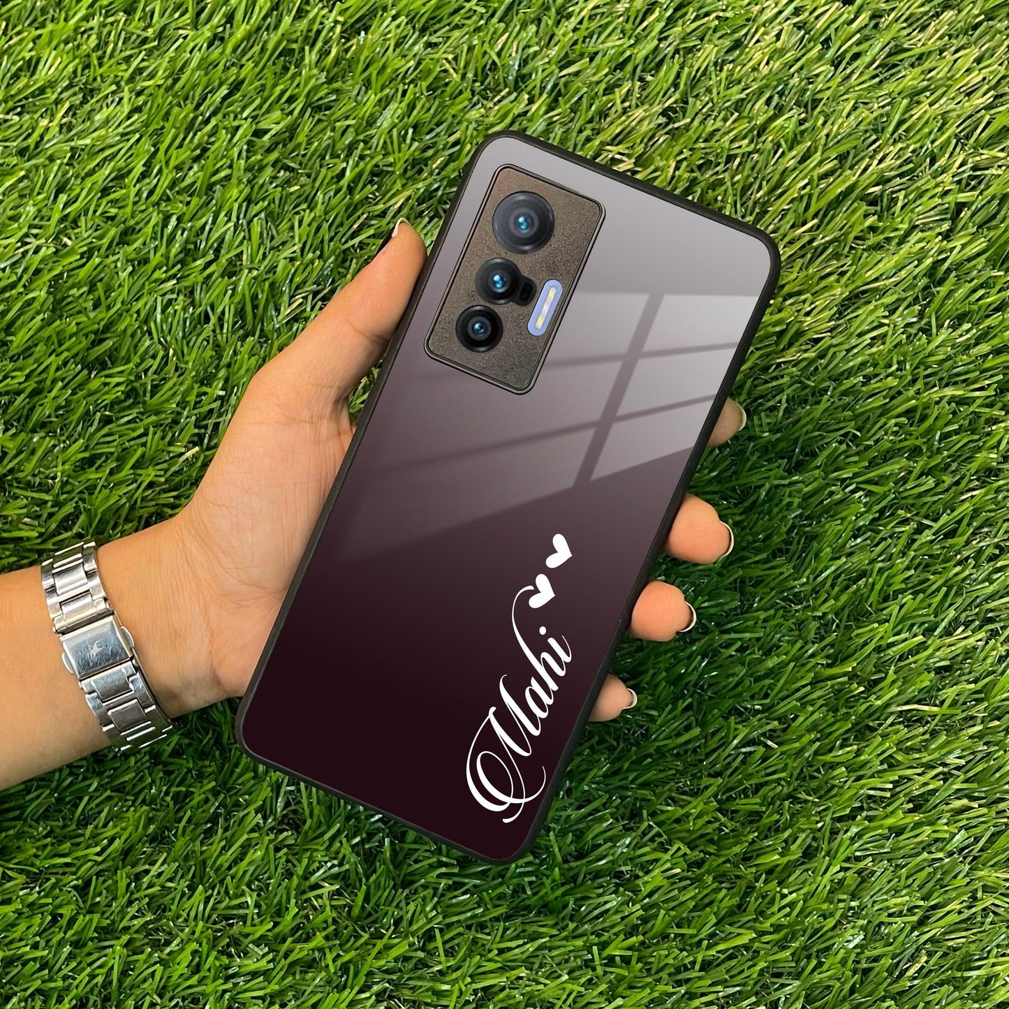Customize Name Gradient Glass Case Cover Grey For Vivo