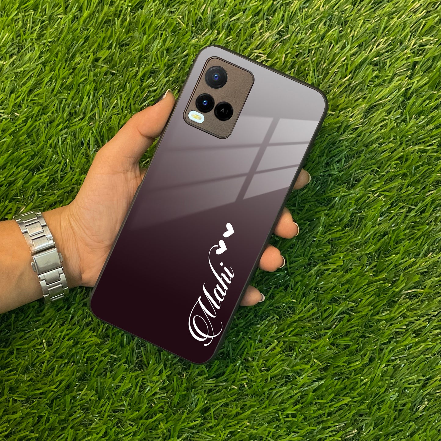 Customize Name Gradient Glass Case Cover Grey For Vivo