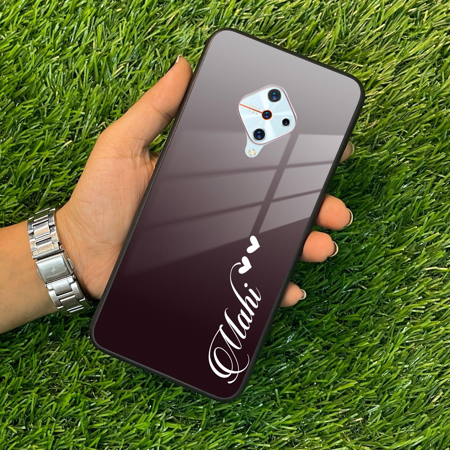 Customize Name Gradient Glass Case Cover Grey For Vivo