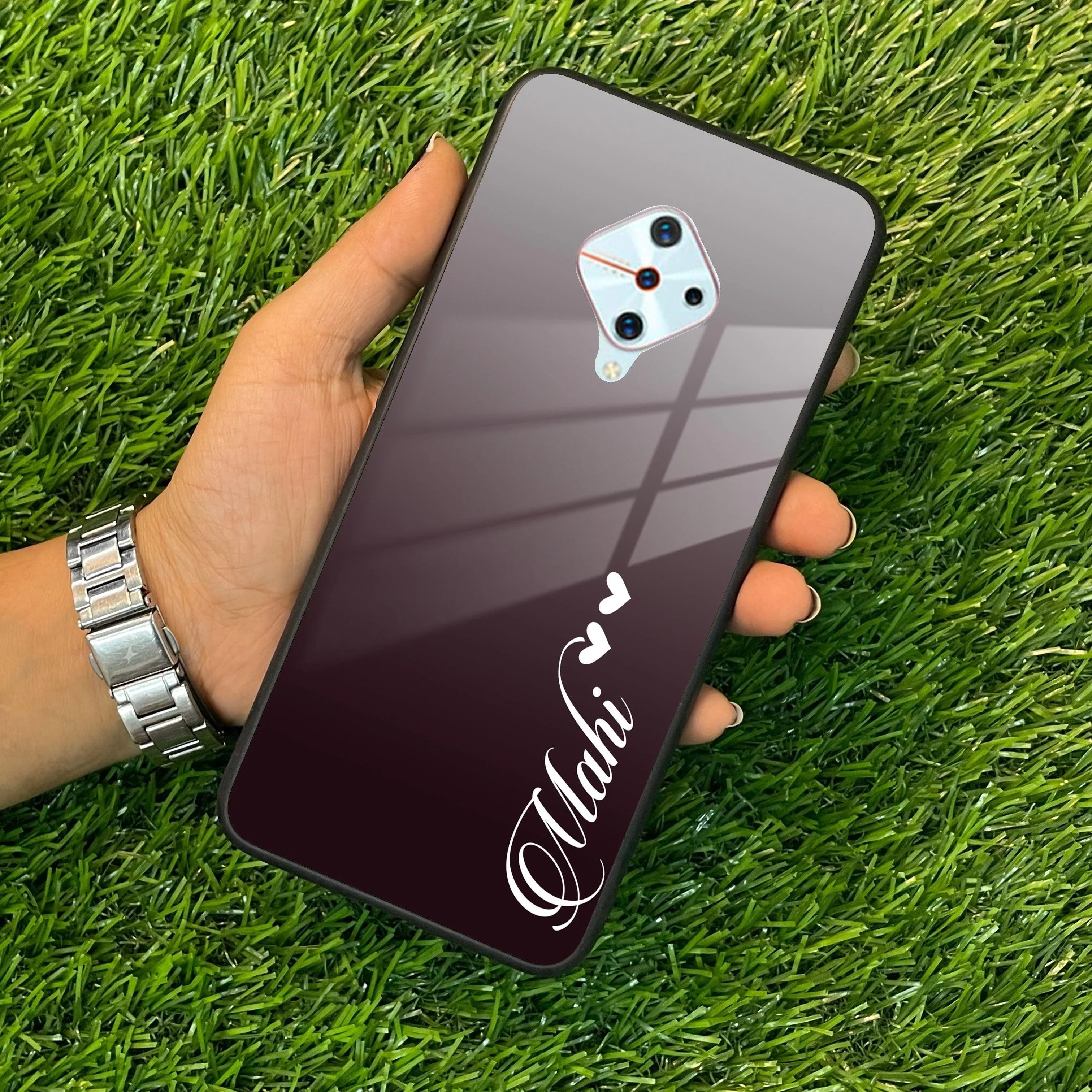 Customize Name Gradient Glass Case Cover Grey For Vivo - ShopOnCliQ