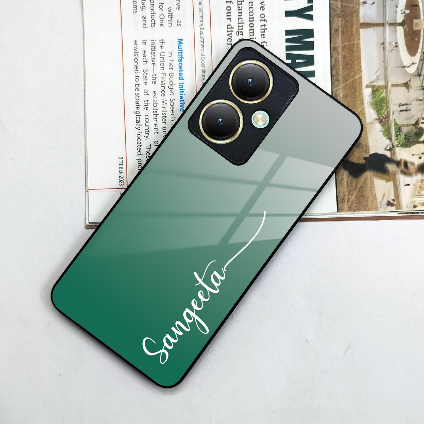 Customize Name Gradient Glass Case Cover Green For Vivo