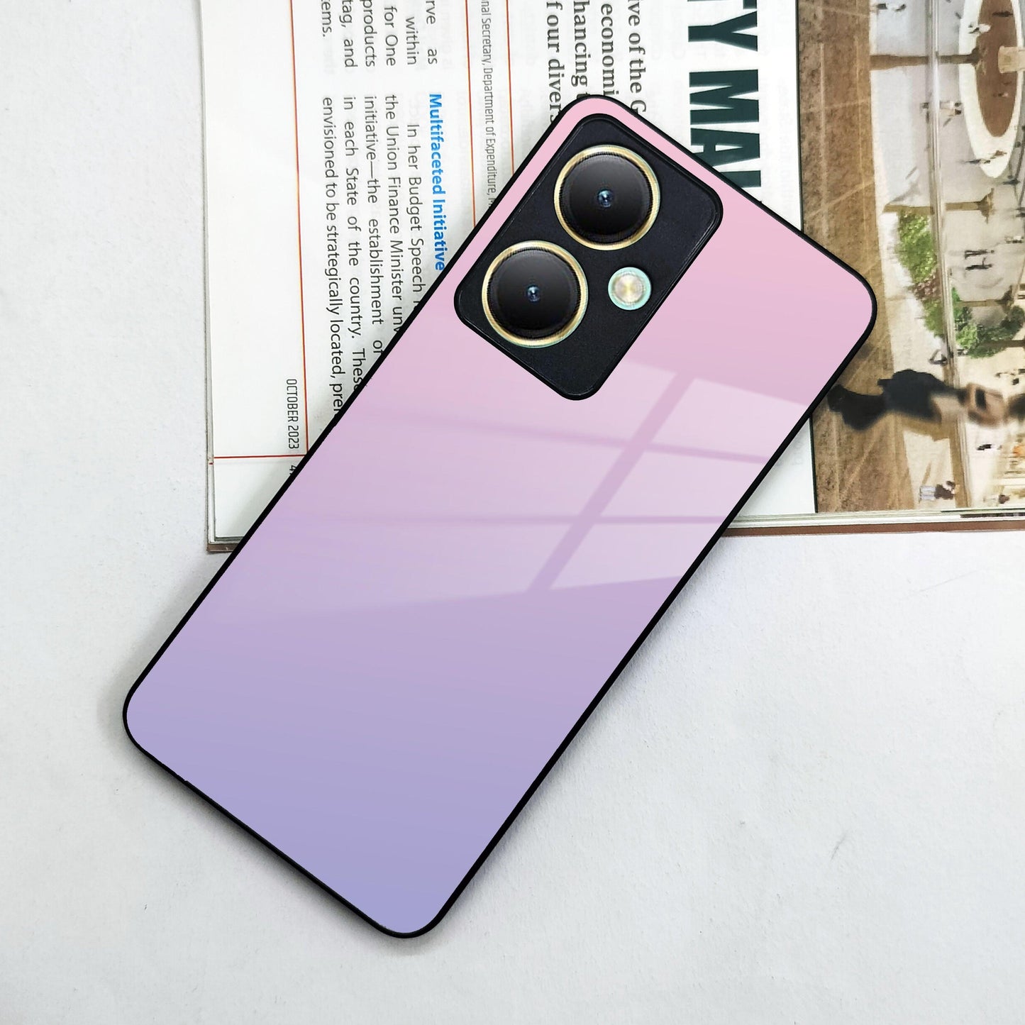 Pink Gradient Glass Case Cover For Vivo