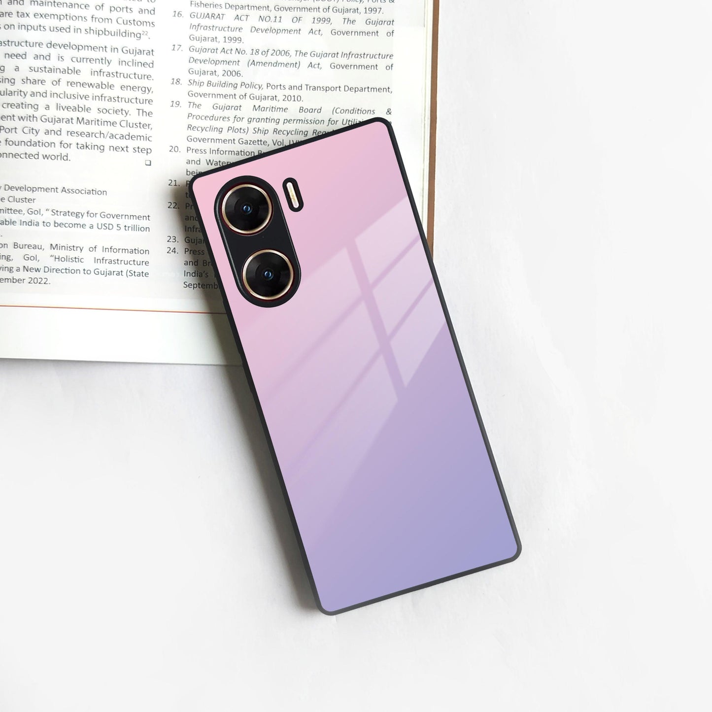 Pink Gradient Glass Case Cover For Vivo