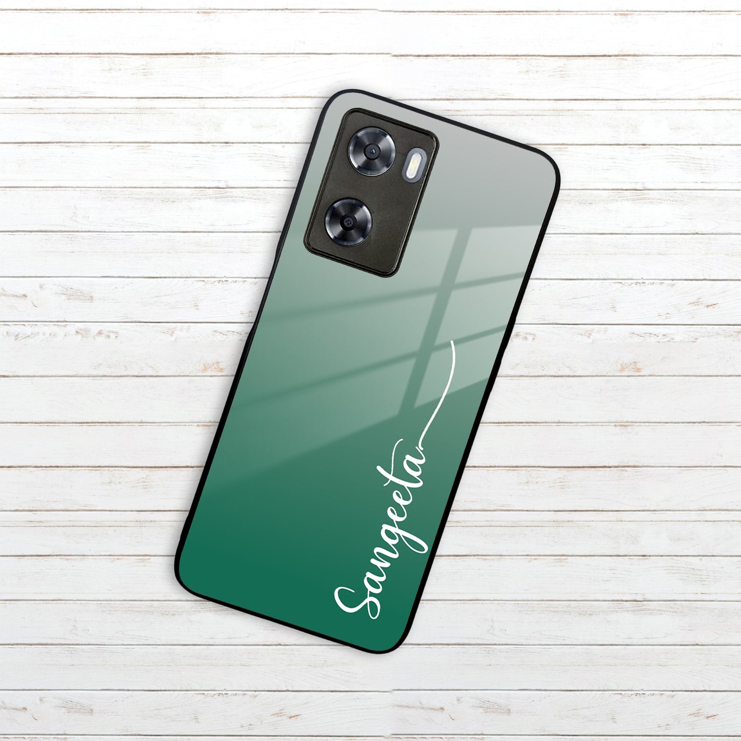 Customize Name Gradient Glass Case Cover Green For Oppo