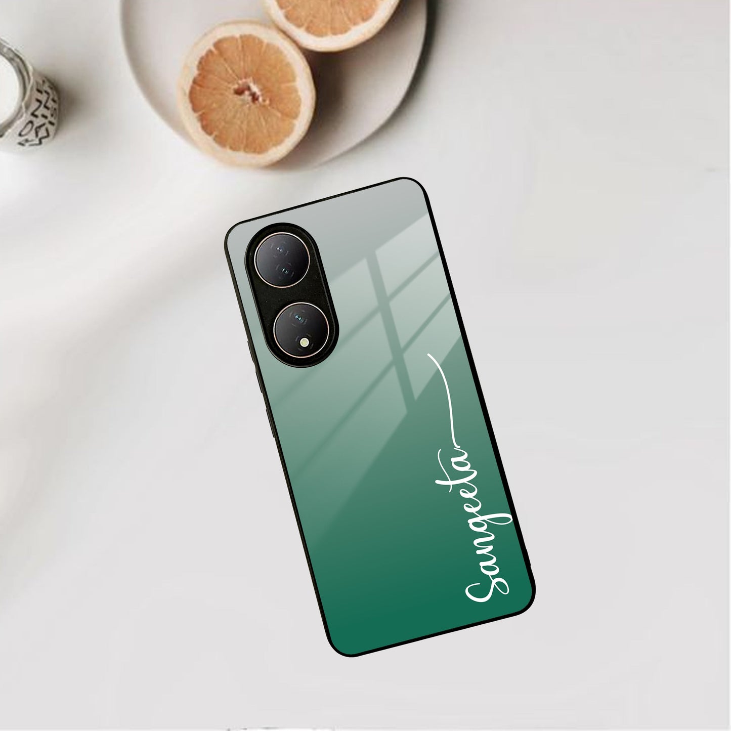 Customize Name Gradient Glass Case Cover Green For Vivo