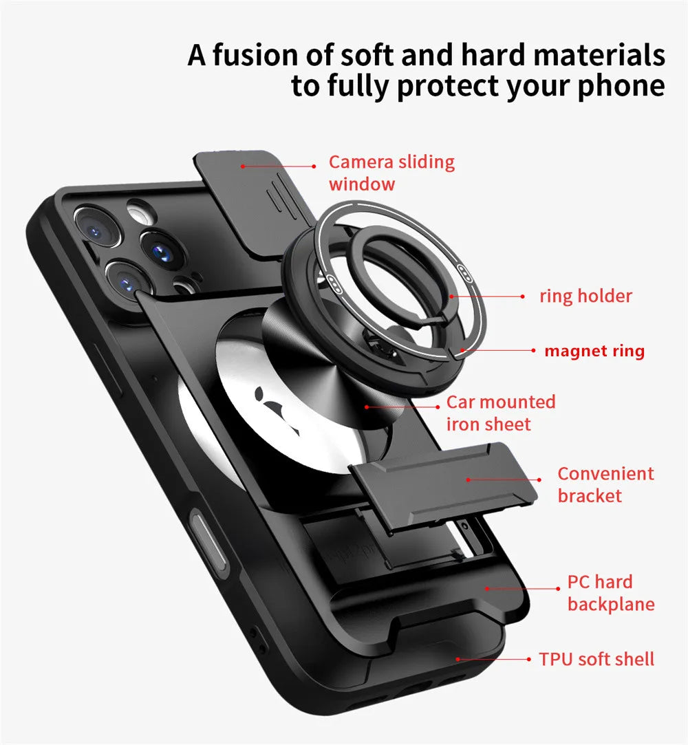 Slide Camera Lens Protection Amor Shockproof Magnetic Phone Case for iPhone - ShopOnCliQ