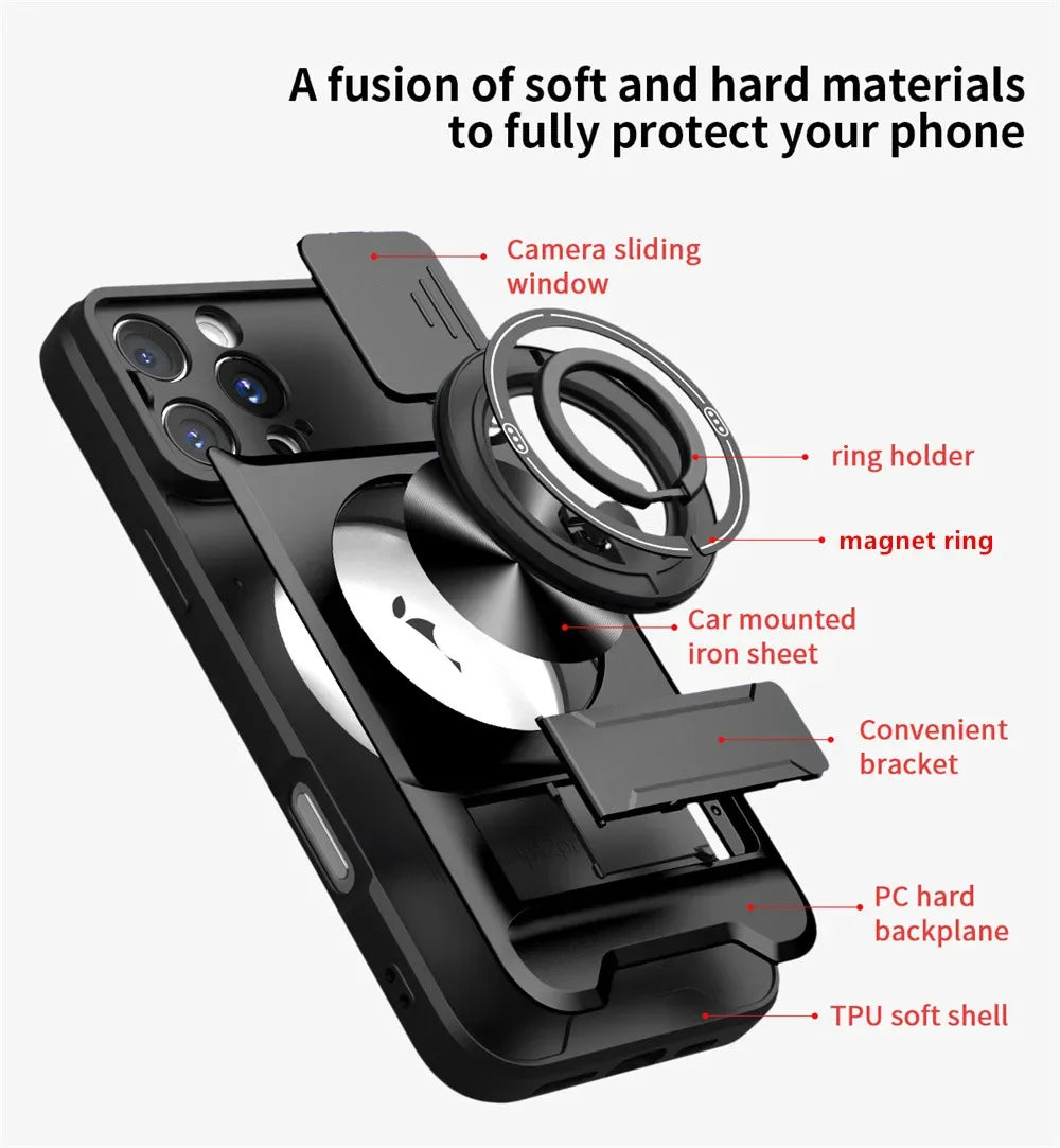 Slide Camera Lens Protection Amor Shockproof Magnetic Phone Case for iPhone