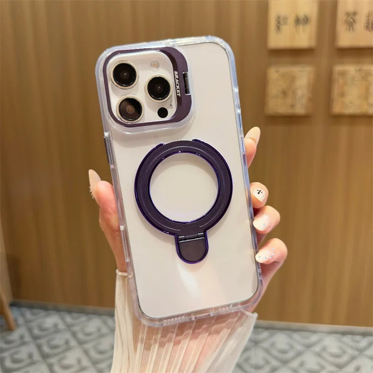 Transparent Rotated Ring Bracket Magnetic Phone Cover for iPhone - ShopOnCliQ