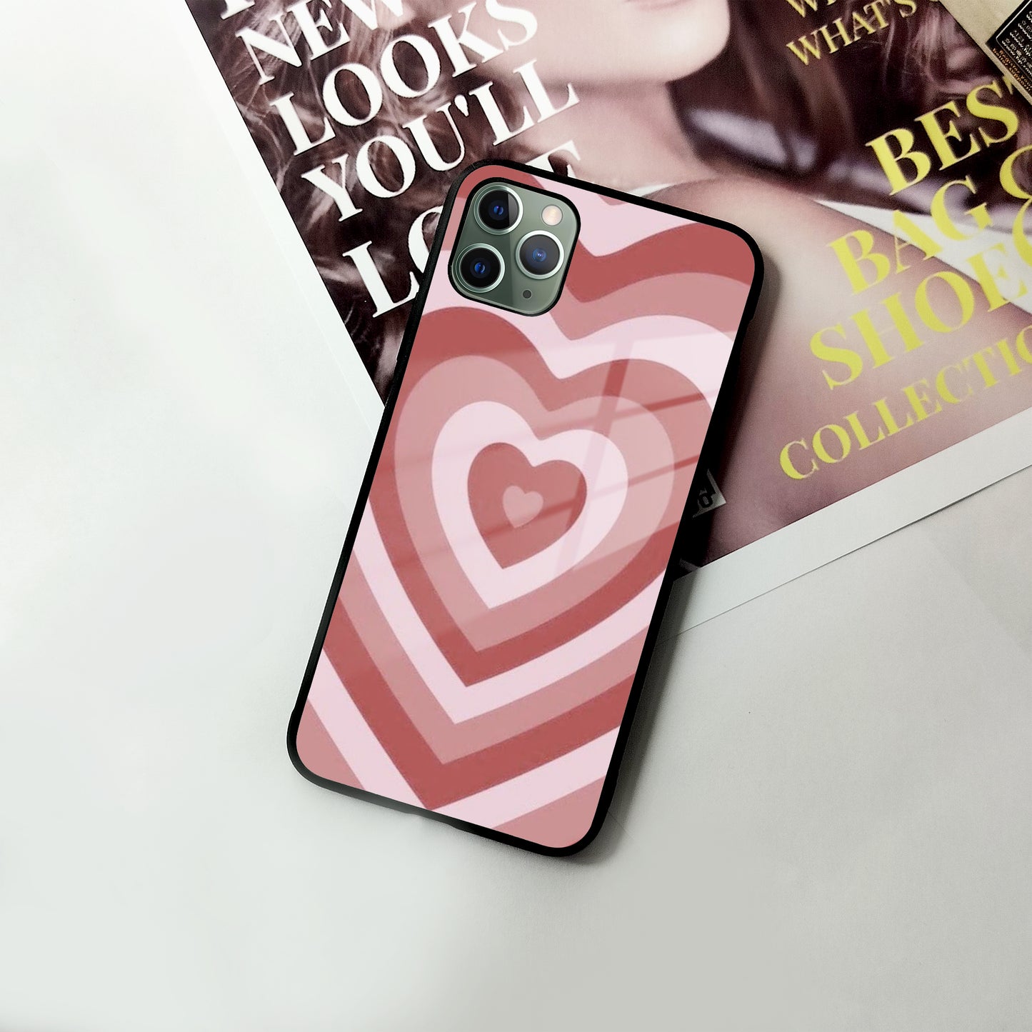 Latte Love Patter Glass Case Cover - Brown For iPhone