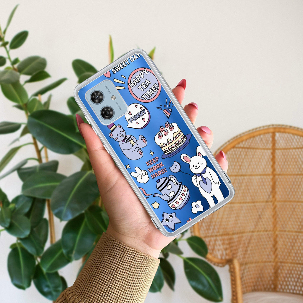 Happy Tea Time Transparent Silicon Case For Motorola G85 5G