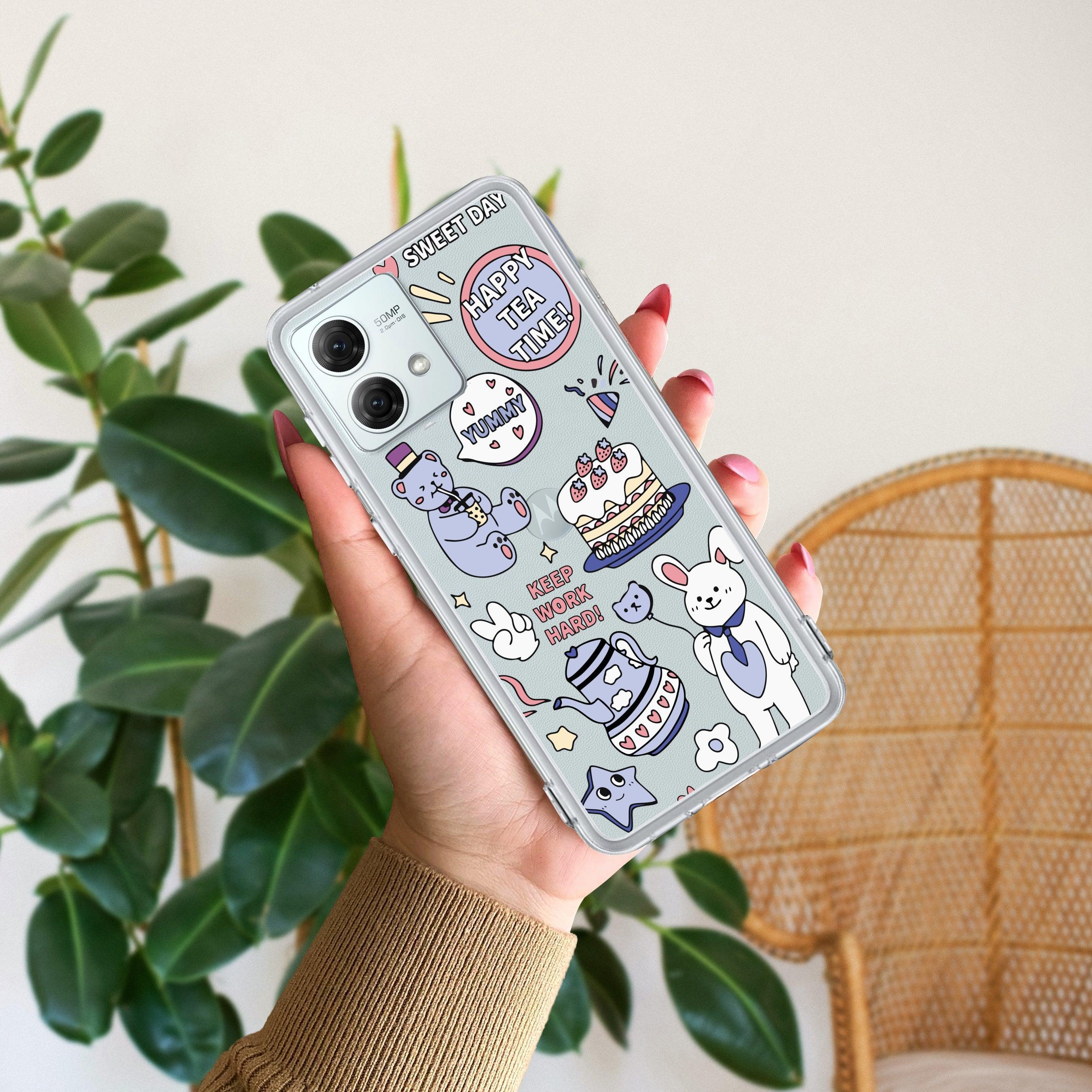 Happy Tea Time Transparent Silicon Case For Motorola Edge 40 Neo