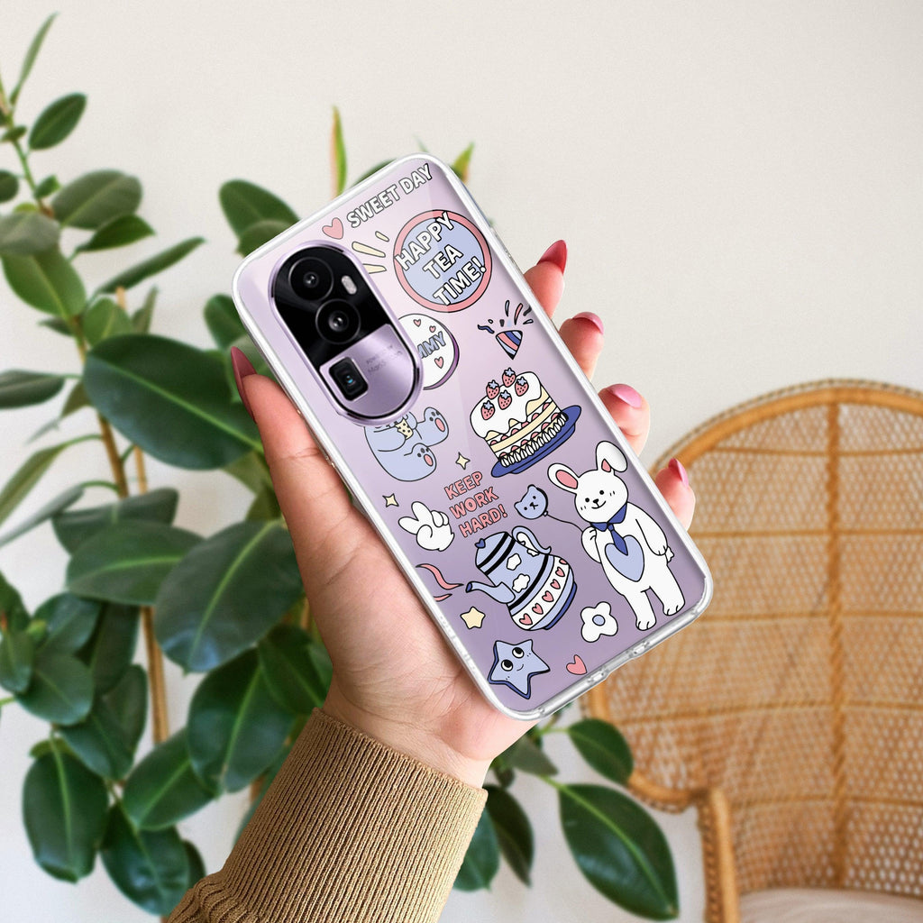 Happy Tea Time Transparent Silicon Case For Oppo Reno 10 5G