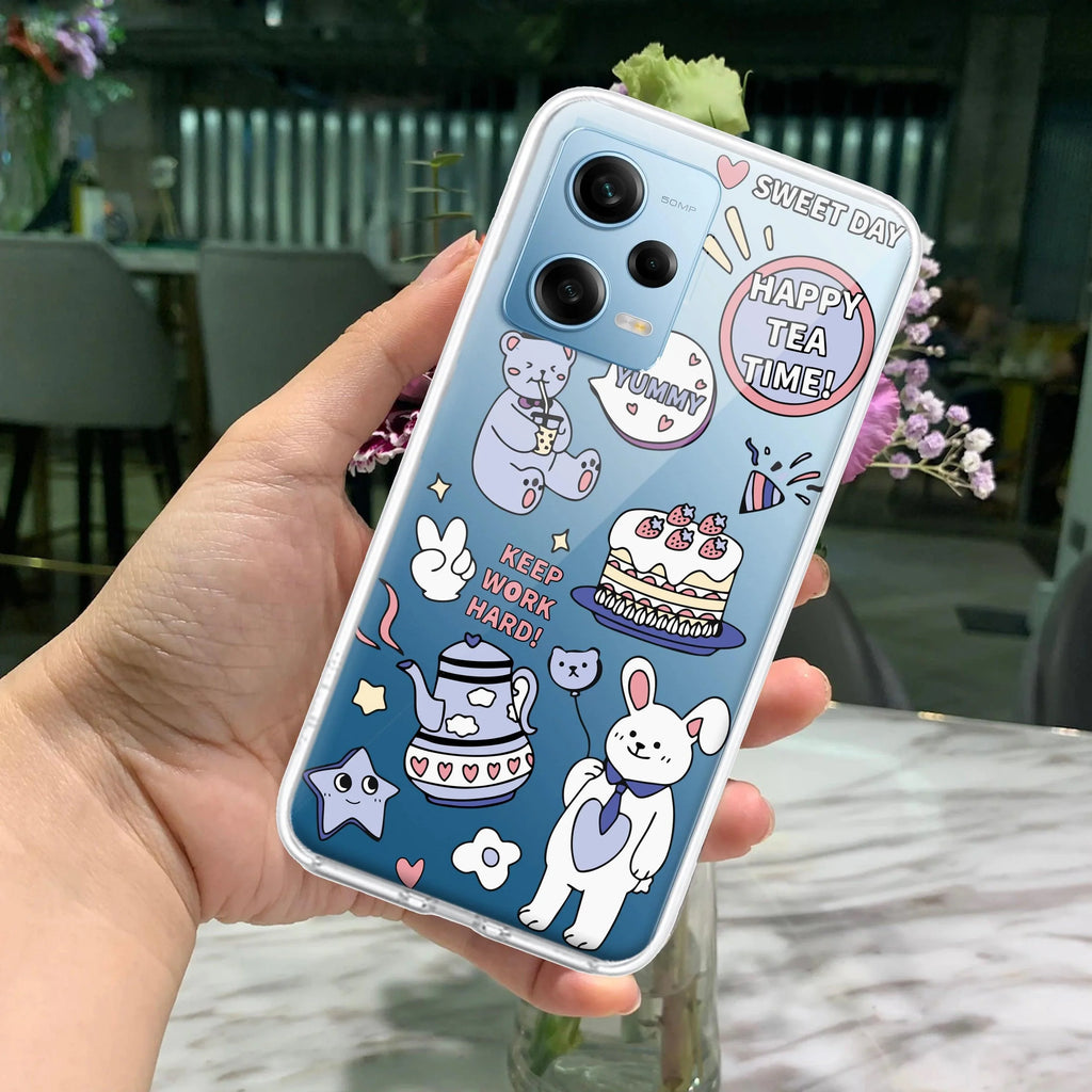 Happy Tea Time Transparent Silicon Case For Redmi Note 14 5G