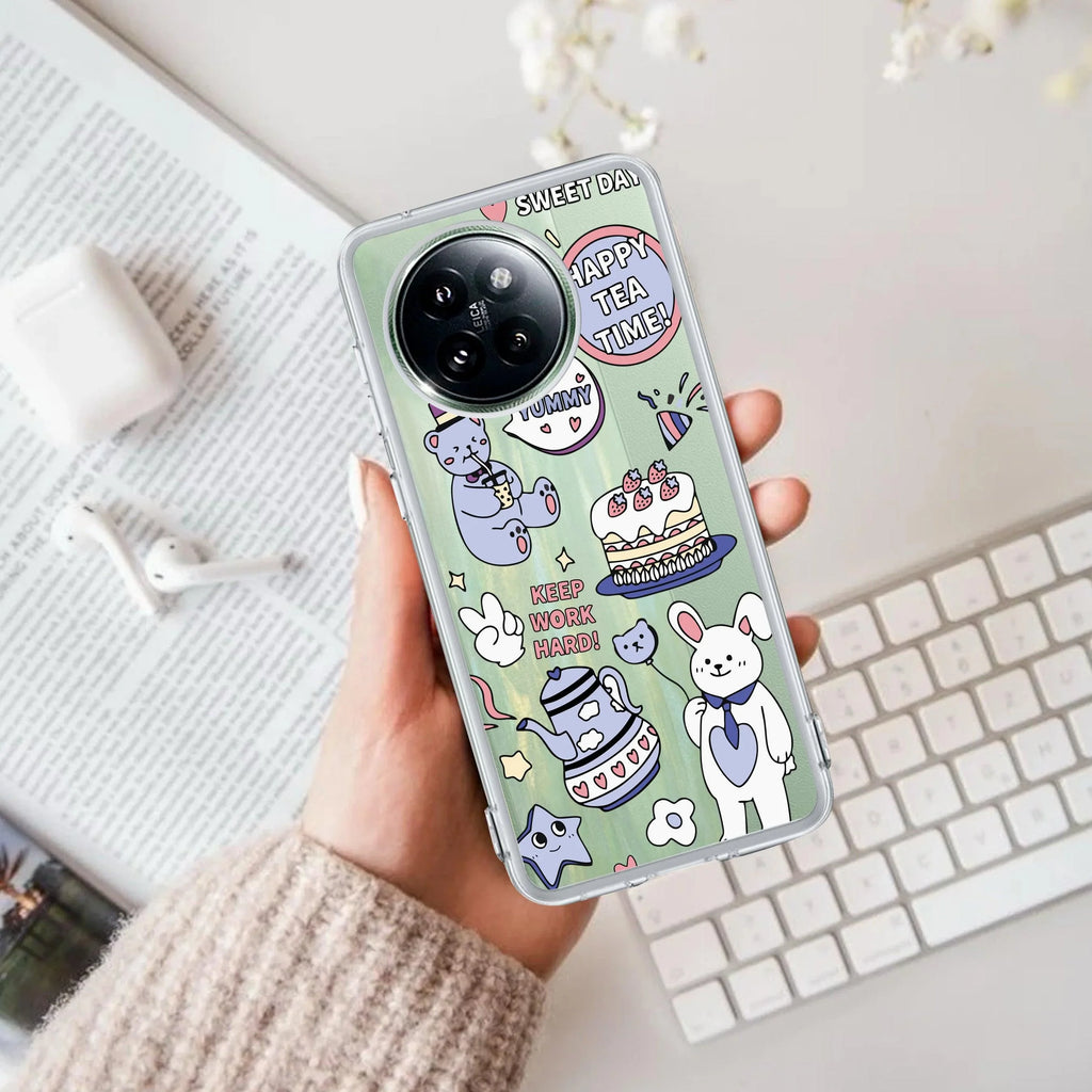 Happy Tea Time Transparent Silicon Case For Redmi Note 10 / 10S