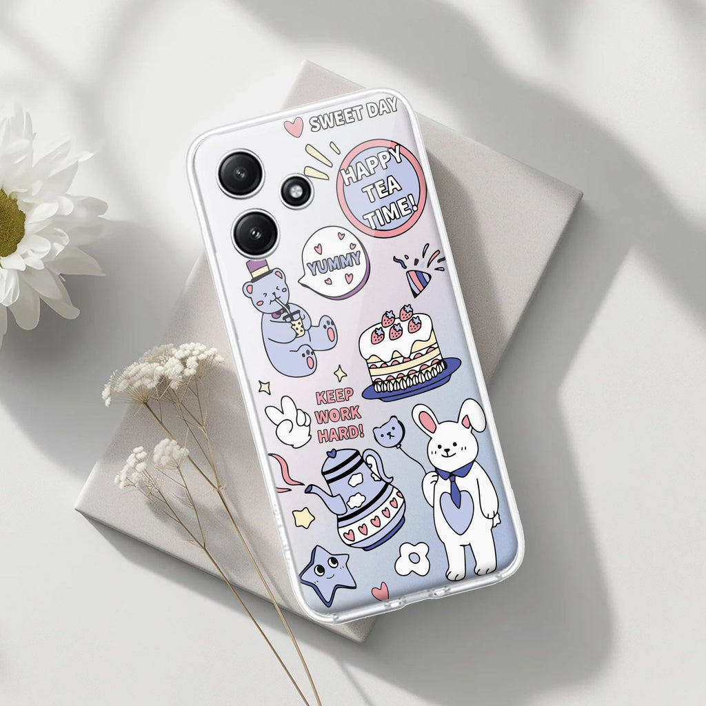 Happy Tea Time Transparent Silicon Case For Redmi Note 13 5G