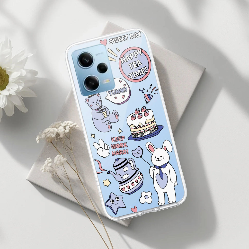 Happy Tea Time Transparent Silicon Case For Redmi Note 14 Pro Plus 5G