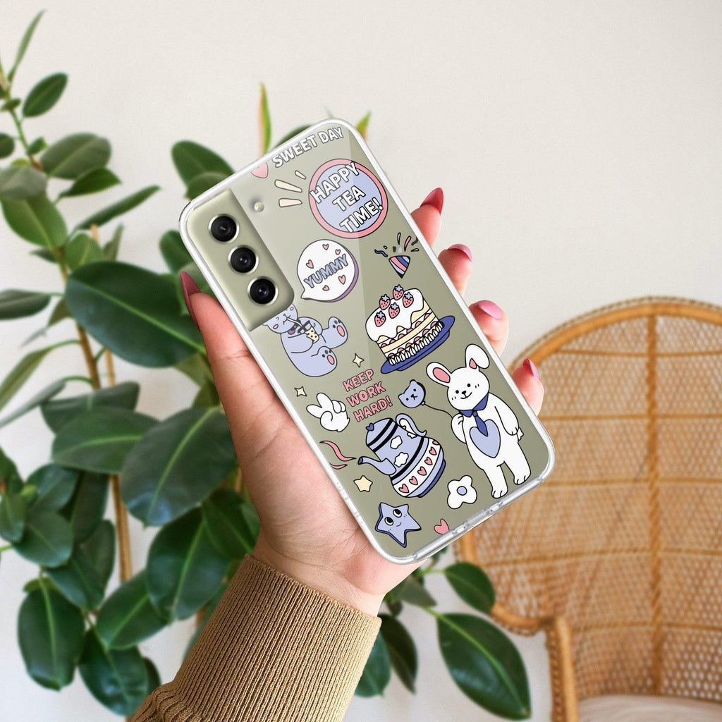 Happy Tea Time Transparent Silicon Case For Samsung Galaxy S21 Plus