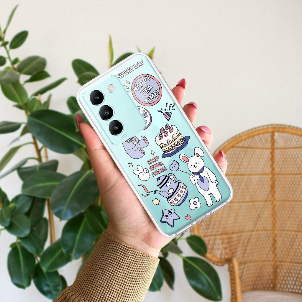 Happy Tea Time Transparent Silicon Case For Vivo T2 Pro 5G