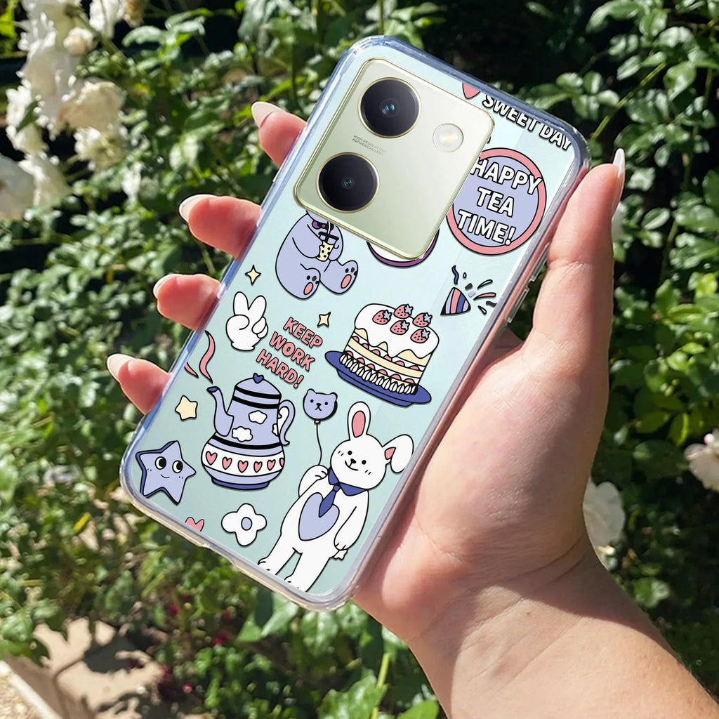 Happy Tea Time Transparent Silicon Case For Vivo Y75 4G