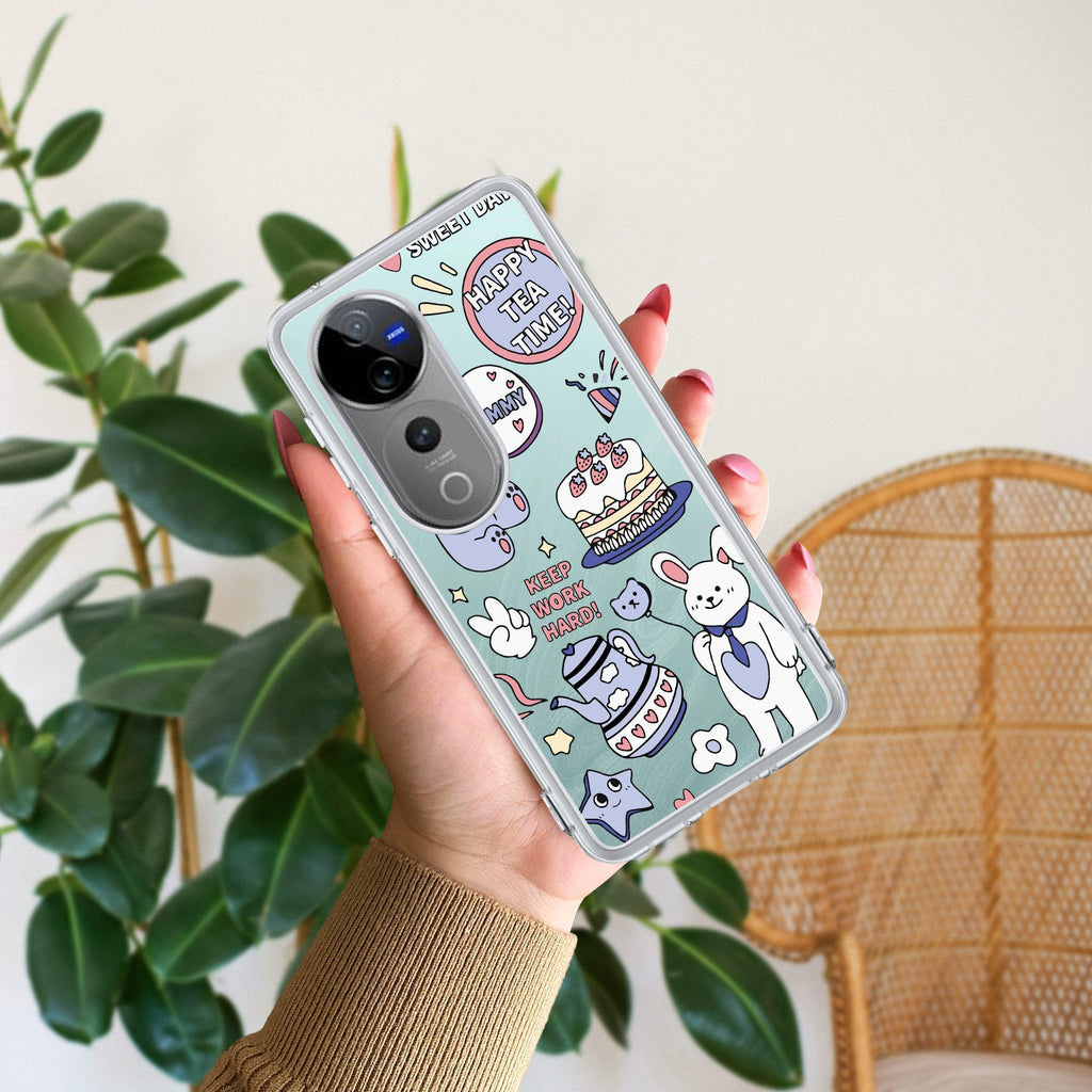 Happy Tea Time Transparent Silicon Case For Vivo T1 5G